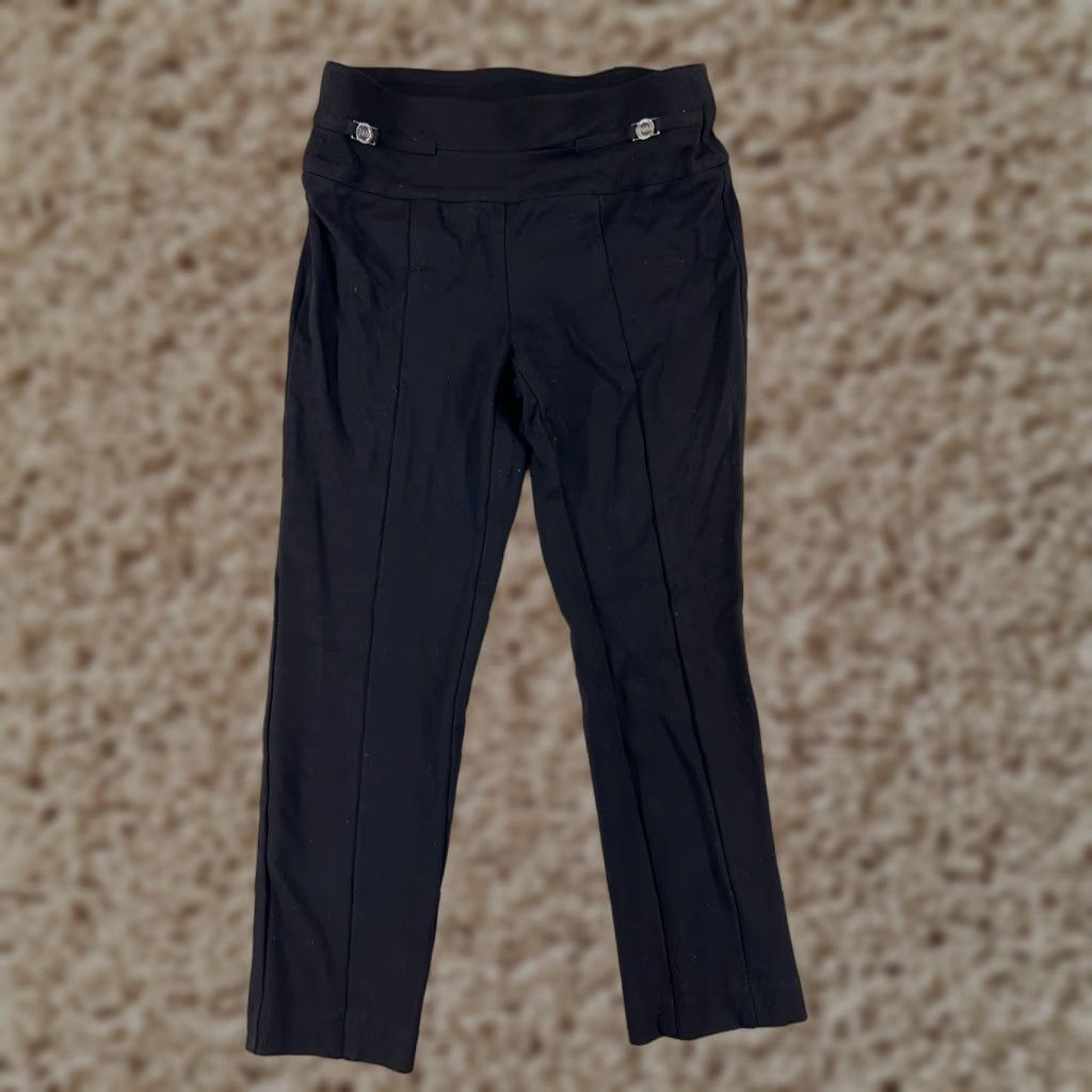 Nine West Nine West Black Elastic Waist Viscose Blend Pants Women's 34 Pull On Flat Front Straight Leg Size 24" / US 00 / IT 34 - 1 Thumbnail