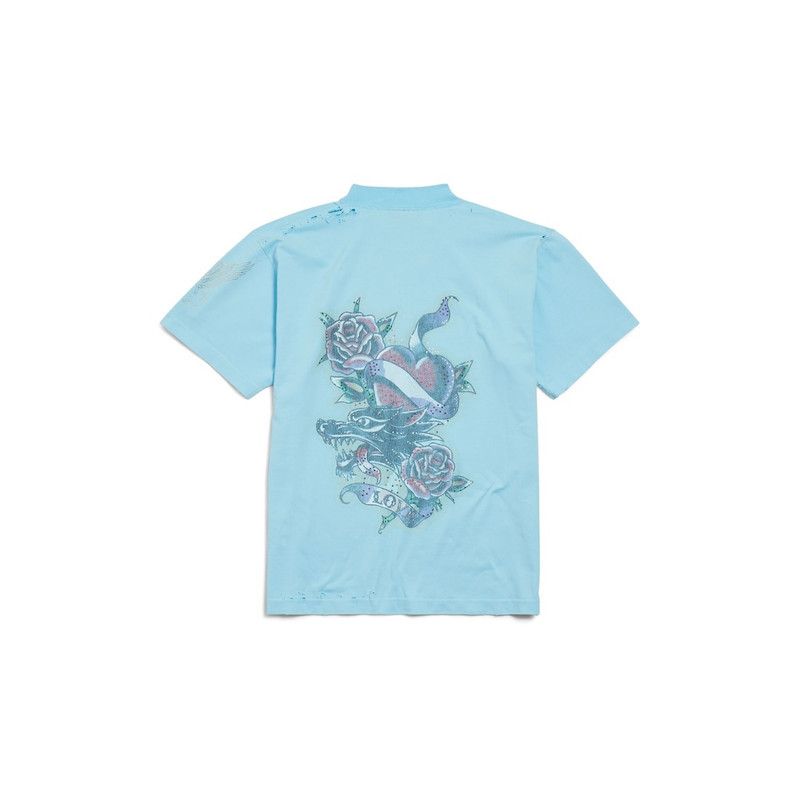 Balenciaga o1bcso1str0426 Tacky Tattoo T-Shirt Small Fit in Light Blue Size L / US 10 / IT 46 - 2 Thumbnail