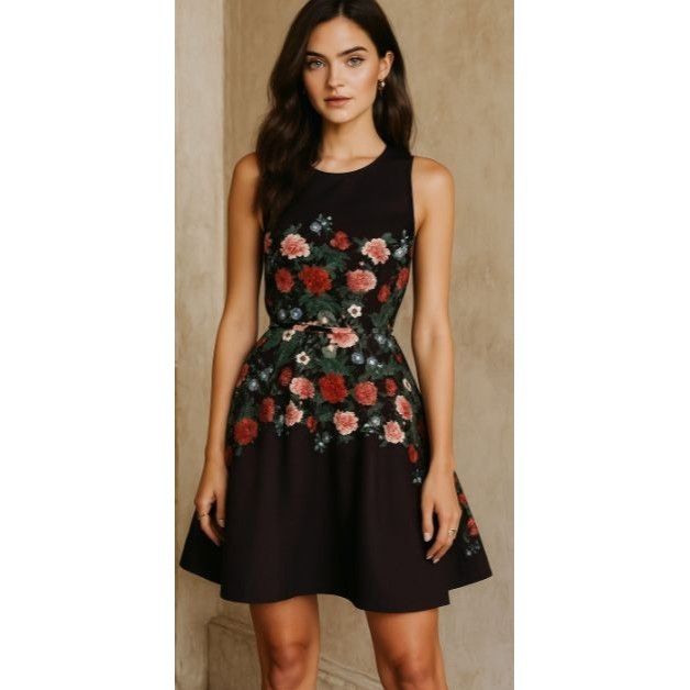 Anthropologie Erin Fetherston Black Floral Dress 8 Elegant P