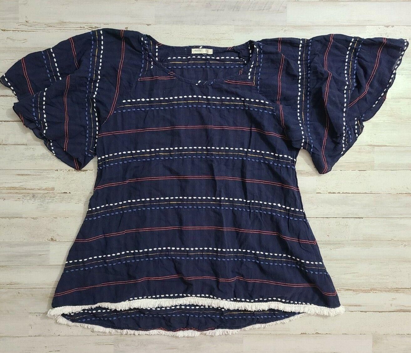 Designer Mettle Top Large Aztec Blue Fringe Embroidered blouse Size L / US 10 / IT 46 - 1 Thumbnail