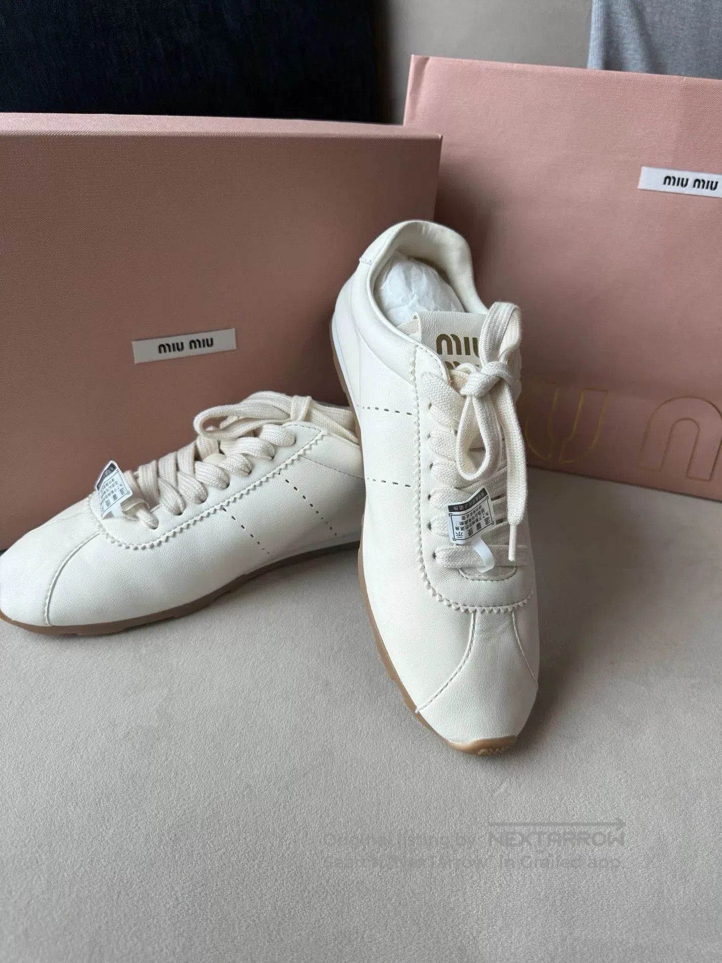 Miu Miu MiuMiu White Leather Sneakers. Size US 7 / IT 37 - 2 Thumbnail