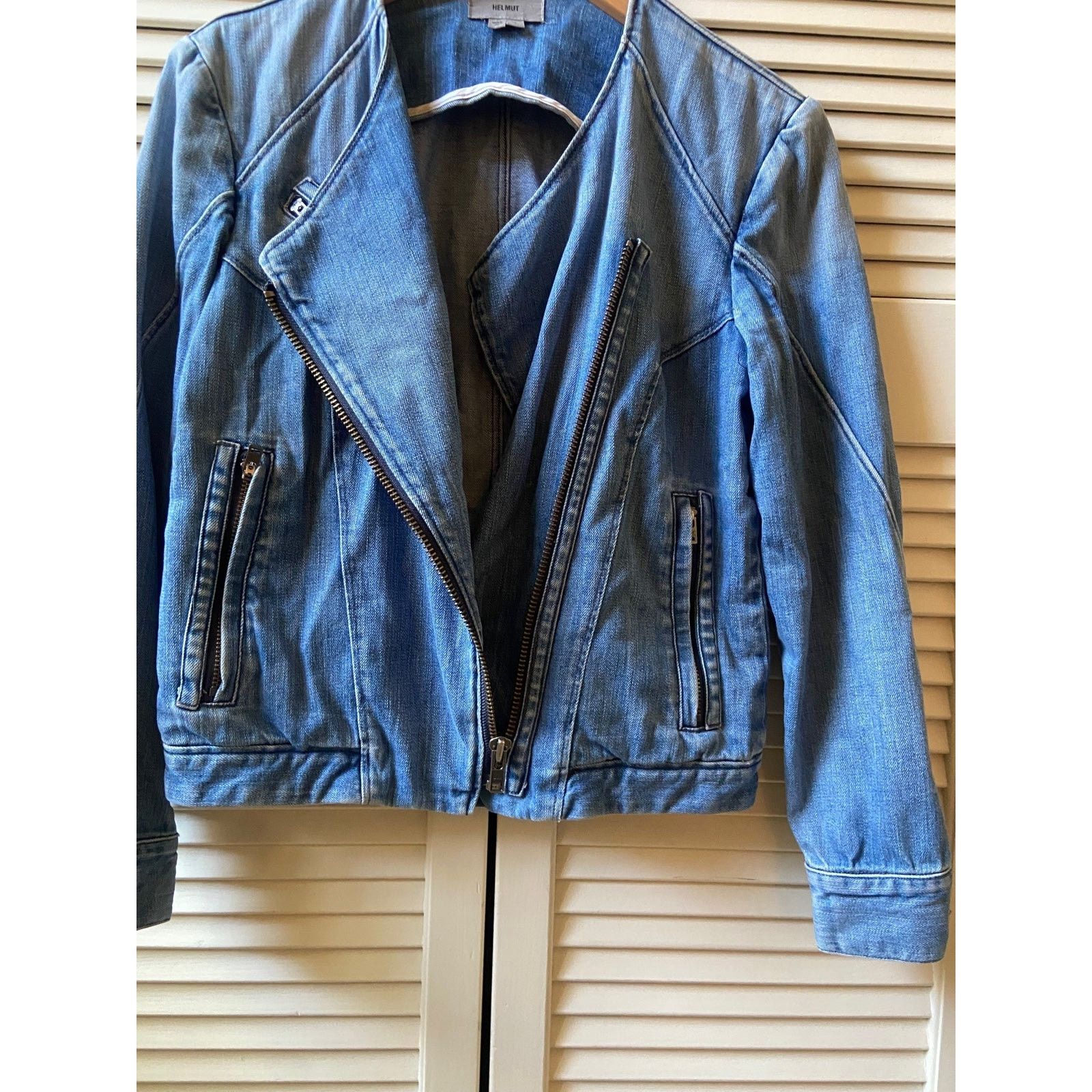 Helmut Lang Helmut Lang Asymmetrical Blue Denim Jean Jacket Motorcycle Size US S / EU 44-46 / 1 - 2 Thumbnail