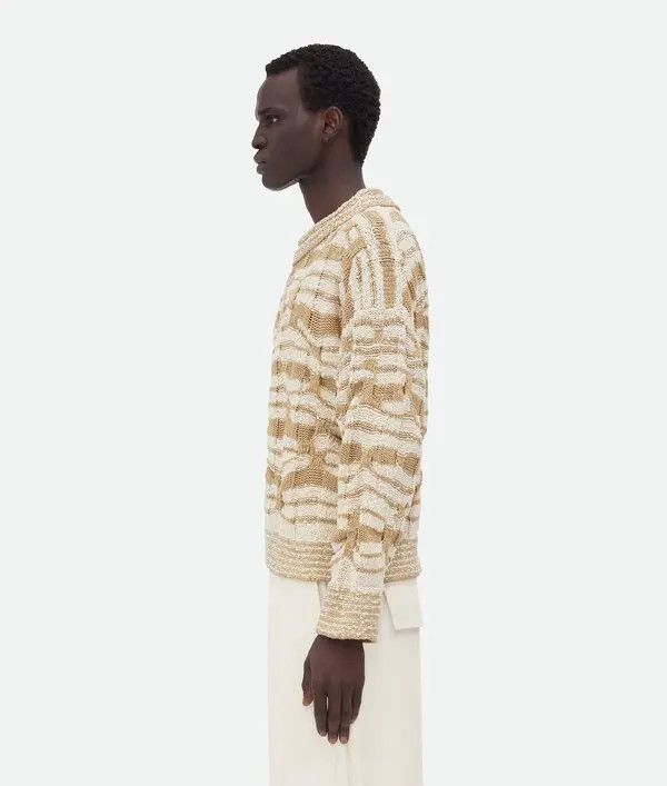 Bottega Veneta o1bcso1str0526 Distorted Stripe Cotton Jumper Sweater Beige Size US S / EU 44-46 / 1 - 2 Thumbnail