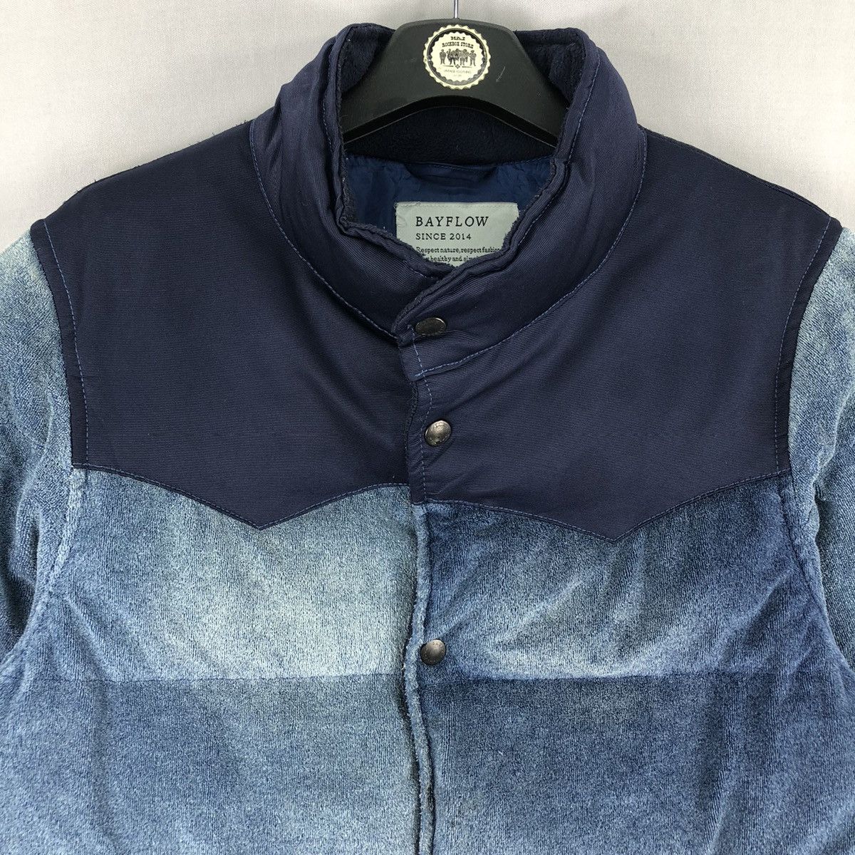 Japanese Brand Puffer Jacket Thrashed Fade Blue Indigo by Bayflow Size US M / EU 48-50 / 2 - 7 Thumbnail