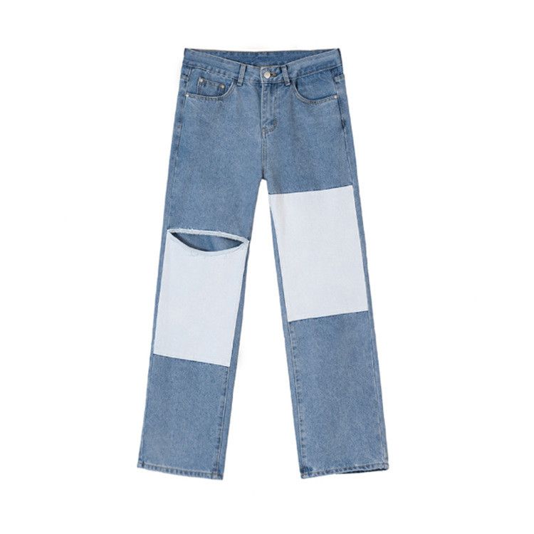 Japanese Brand Retro straight leg patchwork ripped jeans Size US 32 / EU 48 - 6 Thumbnail