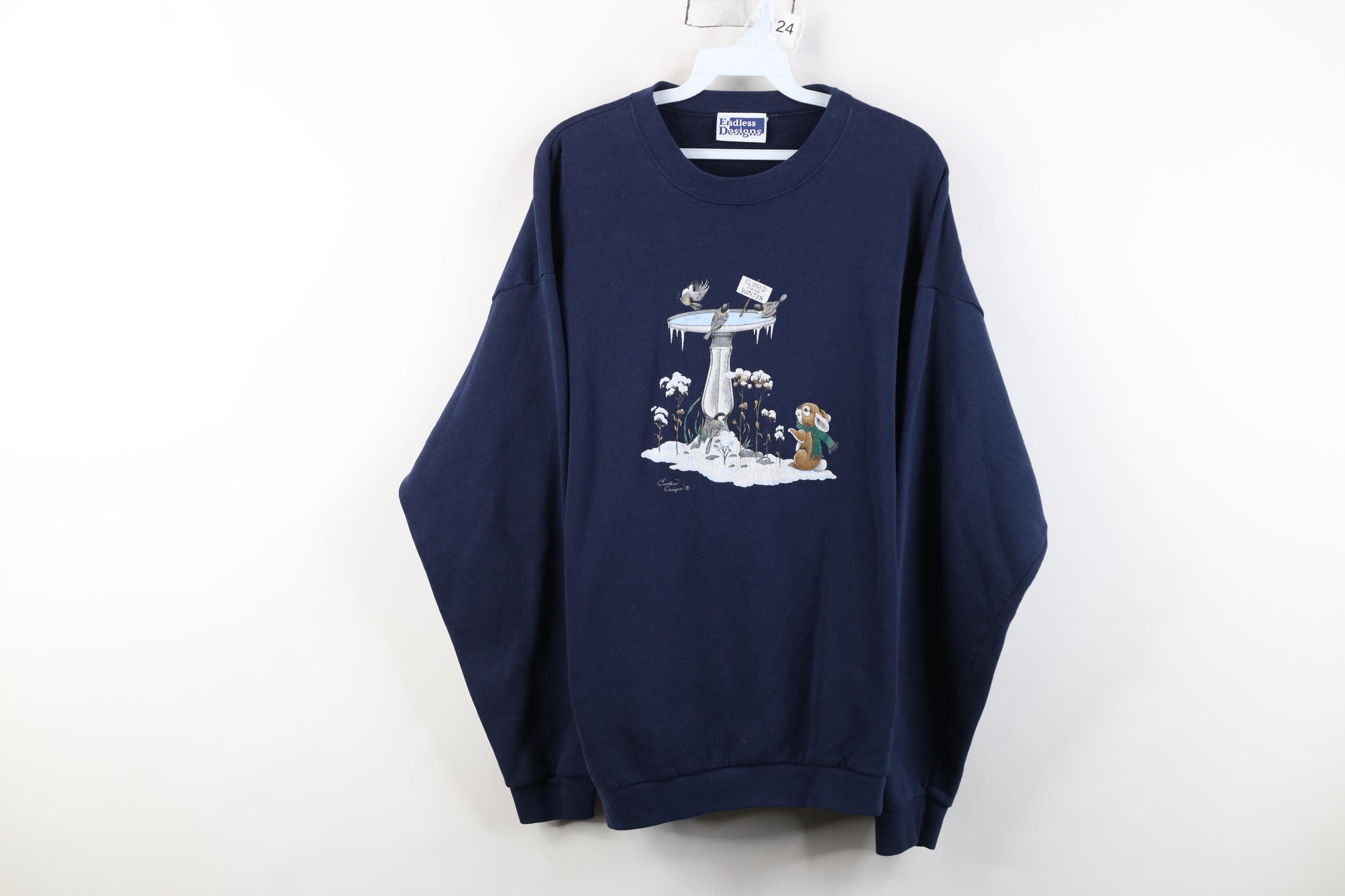 Vintage Vintage 90s Streetwear Birds Rabbit Sweatshirt Blue USA Size XL / US 12-14 / IT 48-50 - 1 Thumbnail