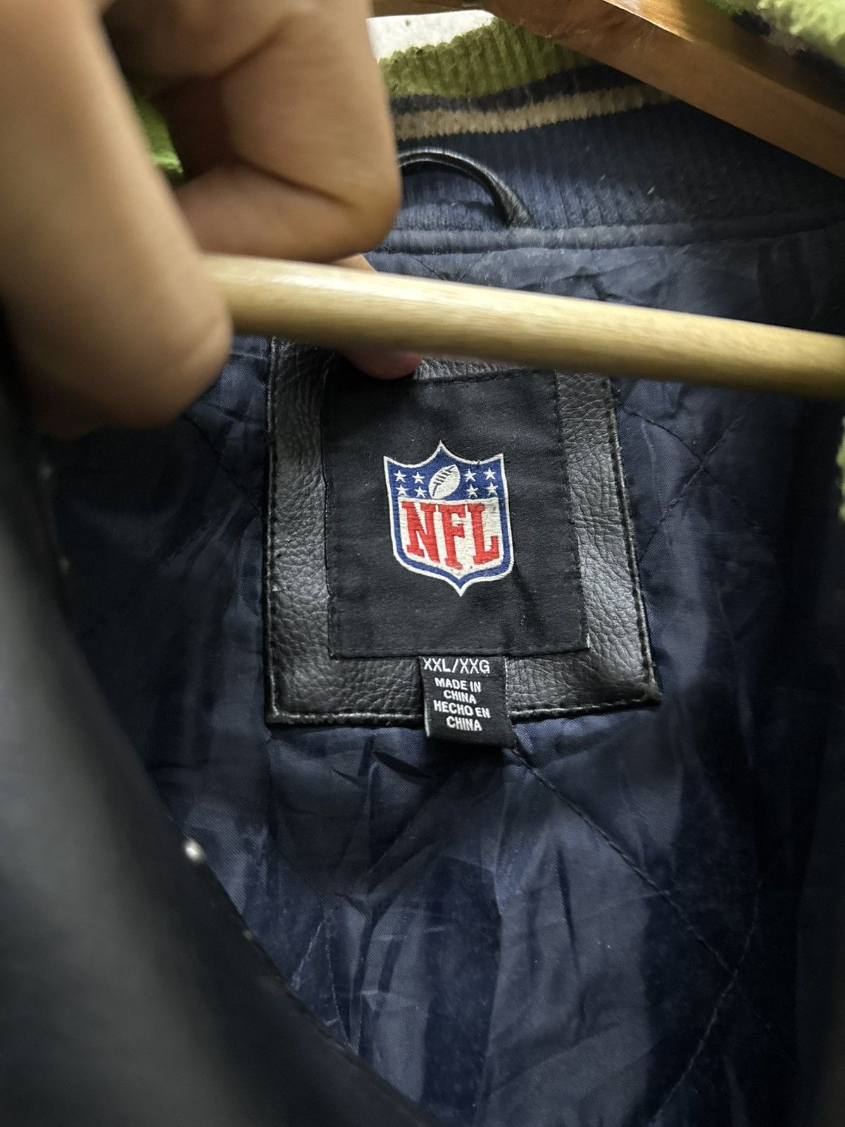 NFL Distressed Seattle Seahawks Leather Varsity Jacket Size US XXL / EU 58 / 5 - 9 Thumbnail