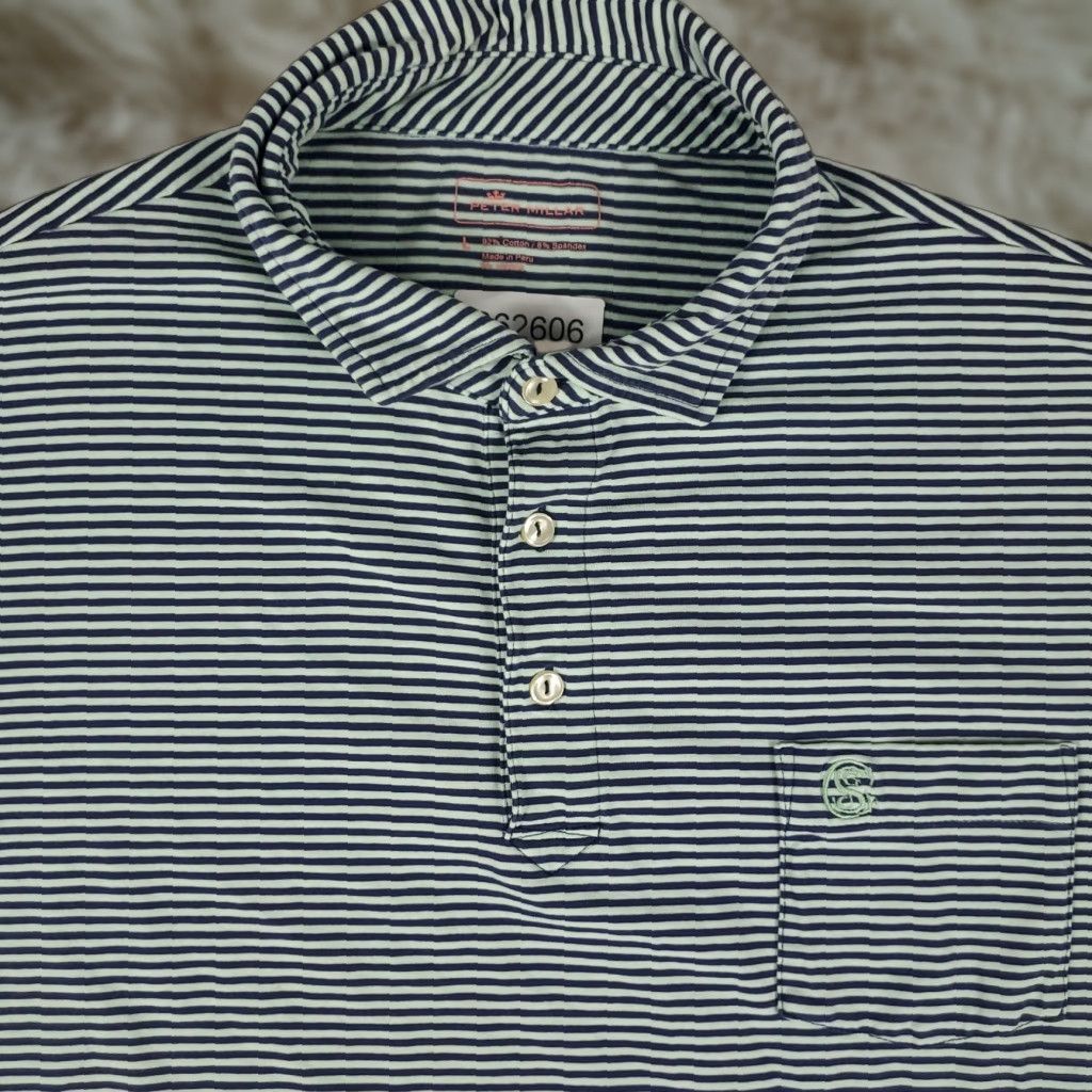 Peter Millar Peter Millar Polo Shirt Mens Large Blue Striped Cotton Golf Short Sleeve Activewear Size US L / EU 52-54 / 3 - 1 Thumbnail