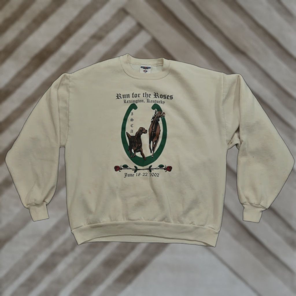 Jerzees VINTAGE Jerzees Sweatshirt Men L Tan Beige Horse Theme Long Sleeve Crew Neck Pullover Size US L / EU 52-54 / 3 - 1 Thumbnail