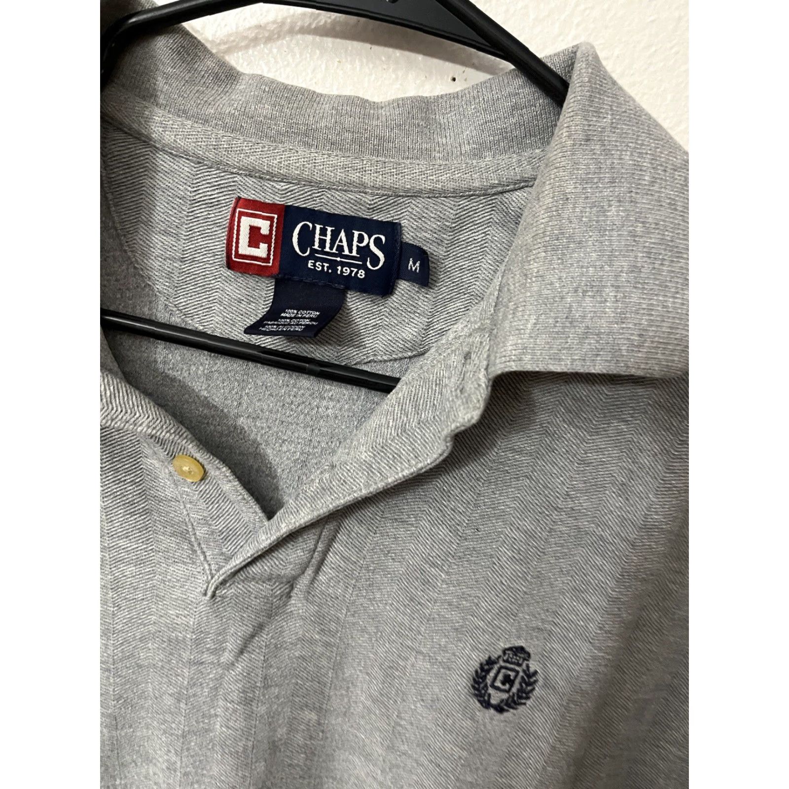 Chaps VINTAGE Chaps Polo Shirt Men Medium Gray Short Sleeve 100% Cotton Golf Logo American Heritage Ships Fast Size US M / EU 48-50 / 2 - 2 Thumbnail