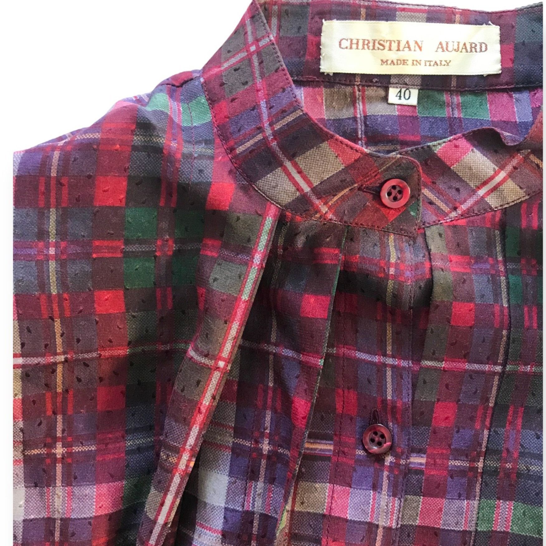 Other 1980s Christian Aujard Plaid Silk Midi Dress Made in Italy Size S / US 4 / IT 40 - 13 Thumbnail