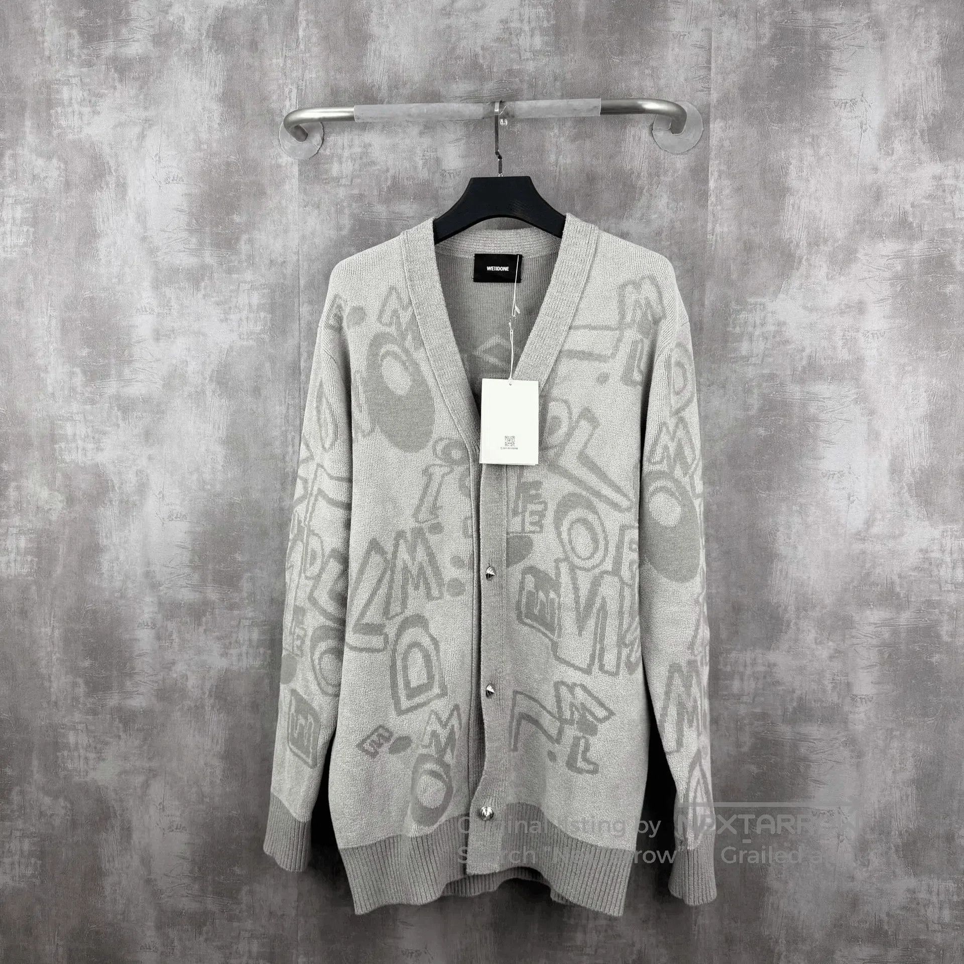 WE11DONE Welldone Gray Graffiti Wool Cardigan. Size M / US 6-8 / IT 42-44 - 1 Thumbnail