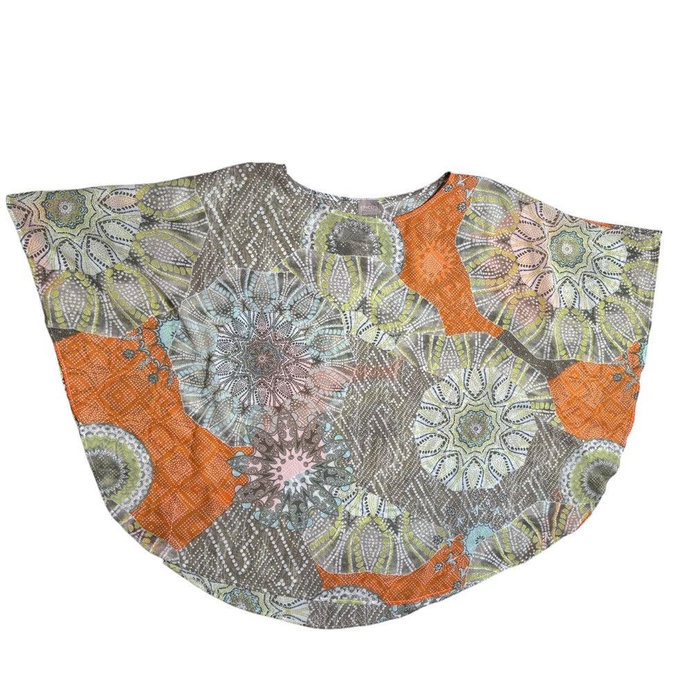 Chicos New Chico's Floral Multi-Print Chiffon Poncho Blouse Size S Size M / US 6-8 / IT 42-44 - 5 Thumbnail