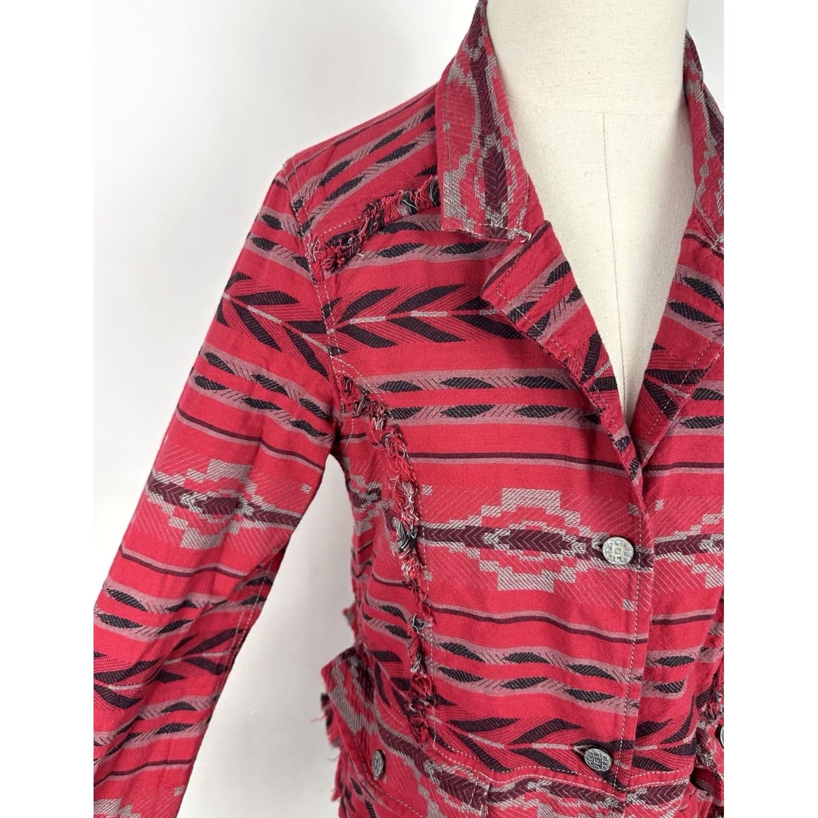 Vintage Ryan Michael Jacket Womens Medium Red Southwestern Stripe Cowgirl Rodeo Boho Size M / US 6-8 / IT 42-44 - 3 Thumbnail