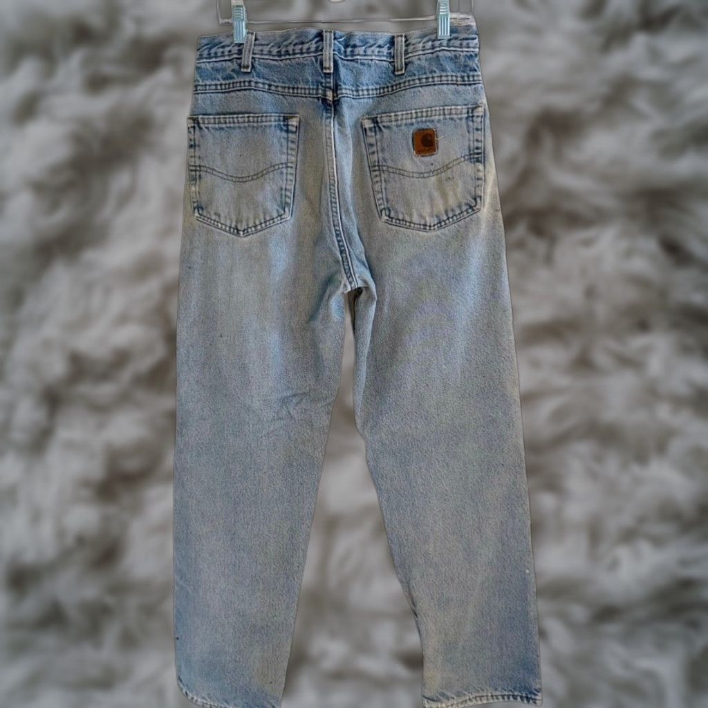 Carhartt VINTAGE Carhartt Jeans Mens 33x32 Blue Relaxed Fit Denim Straight Flannel Lined Jeans Mens Blue 90s Style Straight Mens Jeans Size US 33 - 1 Thumbnail