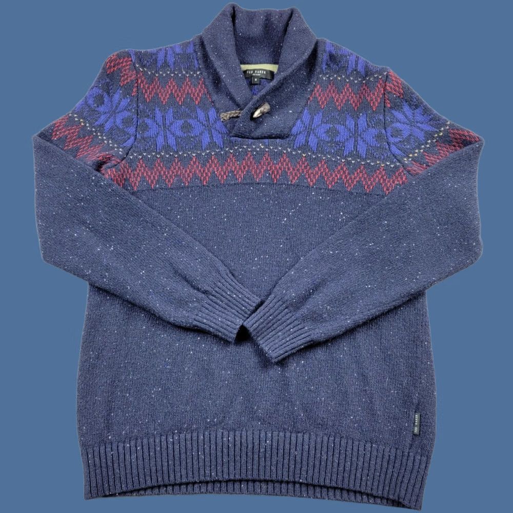 Ted Baker Ted Baker Sweater Mens Size 3 Medium Blue Fair Isle Lambswool Knit Pullover Size US M / EU 48-50 / 2 - 1 Thumbnail