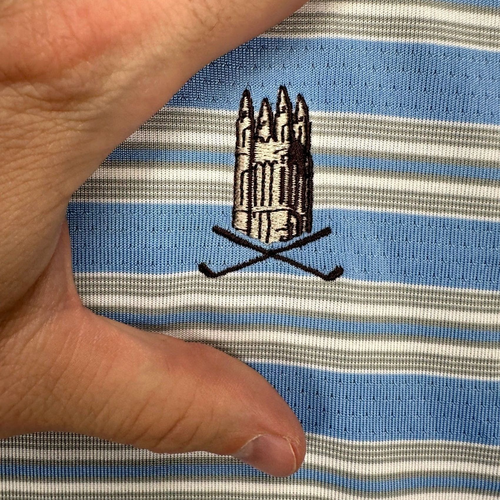 Vintage Dunning Golf Mens Polo Shirt XL Light Blue Gray Stripe Short Sleeve Rugby Logo Size US XL / EU 56 / 4 - 7 Thumbnail