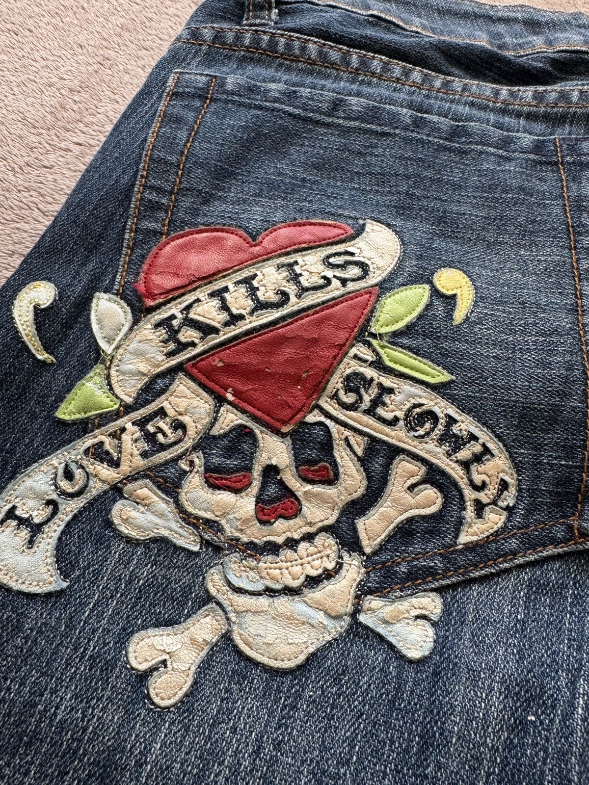 Hysteric Glamour Ed Hardy Y2K Crazy Denim Jeans Shorts LGB ifsixwasnine vibe Size US 31 - 4 Thumbnail