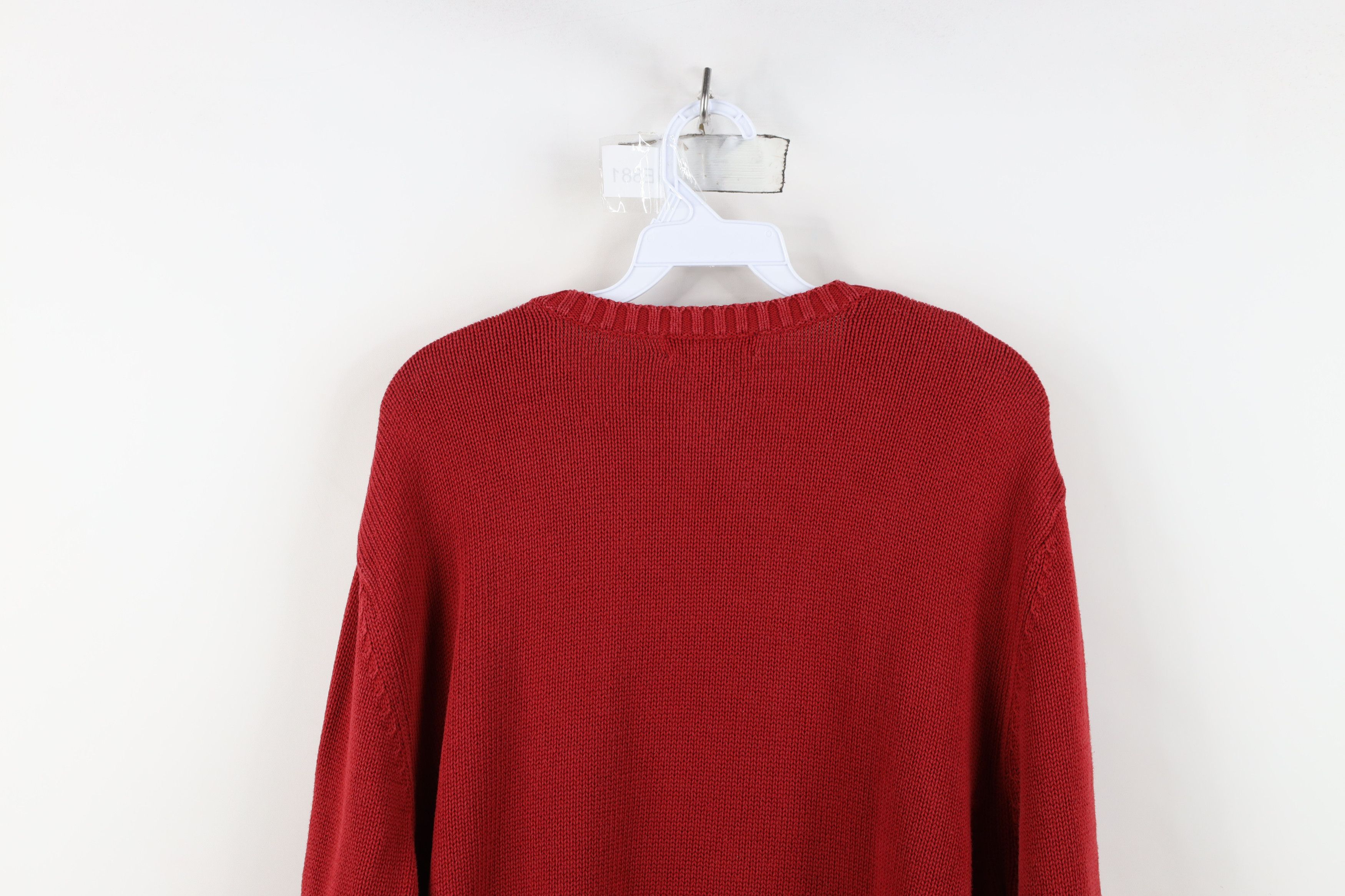 Lands' End Vintage 90s Lands End Blank Cotton Knit Crewneck Sweater Red Size US L / EU 52-54 / 3 - 13 Thumbnail