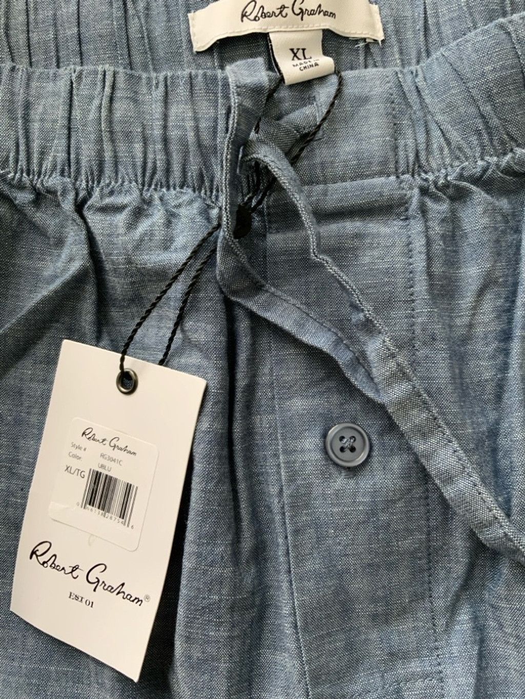 Robert Graham Robert Graham Men's Loungewear - Chambray Jam Short SIZE XL Size US 38 / EU 54 - 4 Thumbnail