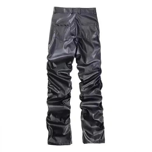 Other Black Faux Stacked Leather Pants Size US 33 - 3 Thumbnail