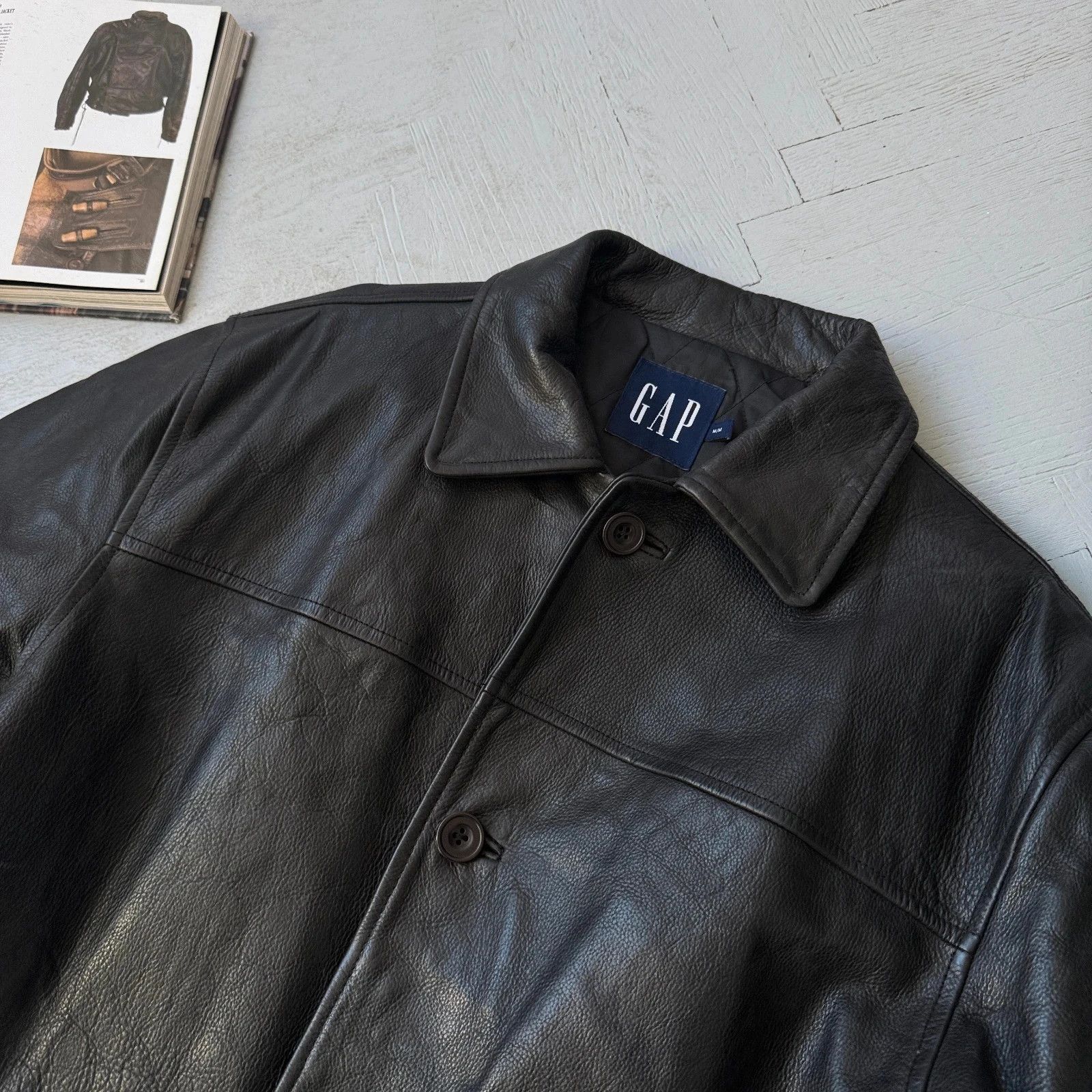 Gap Vintage 00s Gap Real Heavy Leather Collared Car Coat Size US M / EU 48-50 / 2 - 4 Thumbnail