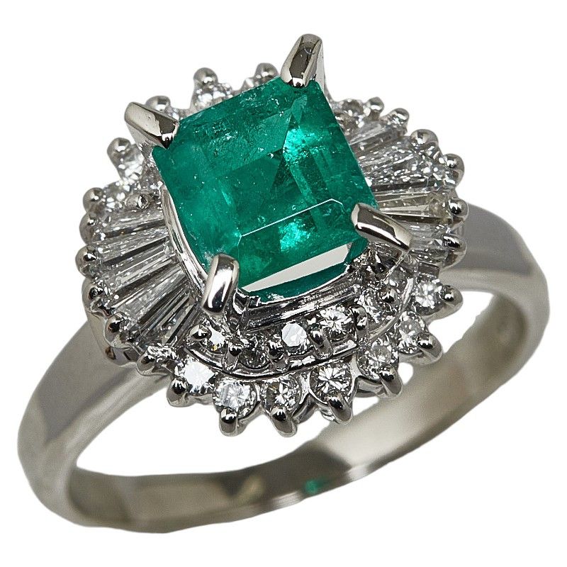 image of Other Platinum Emerald Diamond Ring in Silver, Men's