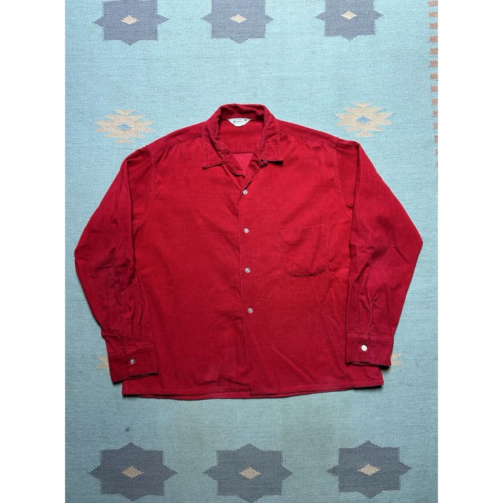 Vintage VINTAGE Rockabilly 50s Button-Up Corduroy Shirt Long Sleeve Red Collared Large L Mens Size US L / EU 52-54 / 3 - 2 Thumbnail
