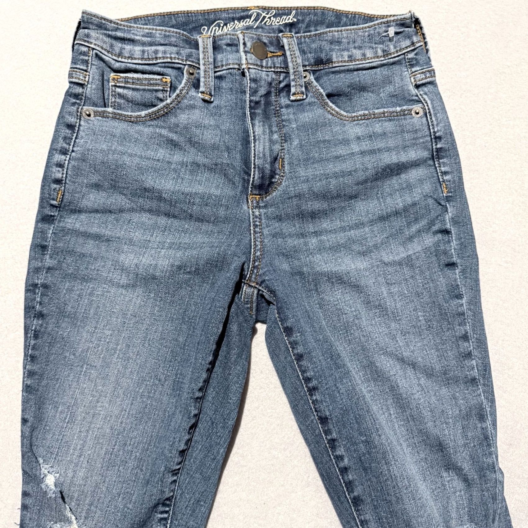 Vintage Universal Thread Jeans Women's Blue Denim Distressed Mid Rise Skinny 26x29 Size 26" / US 2 / IT 38 - 3 Thumbnail