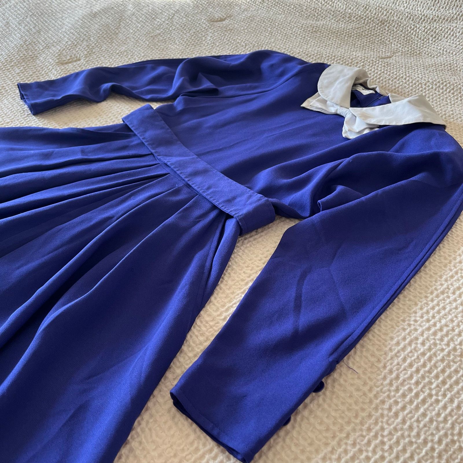 Albert Nipon 80s Designer Albert Nipon Blue Midi Dress w/ White Collar Size S / US 4 / IT 40 - 6 Thumbnail