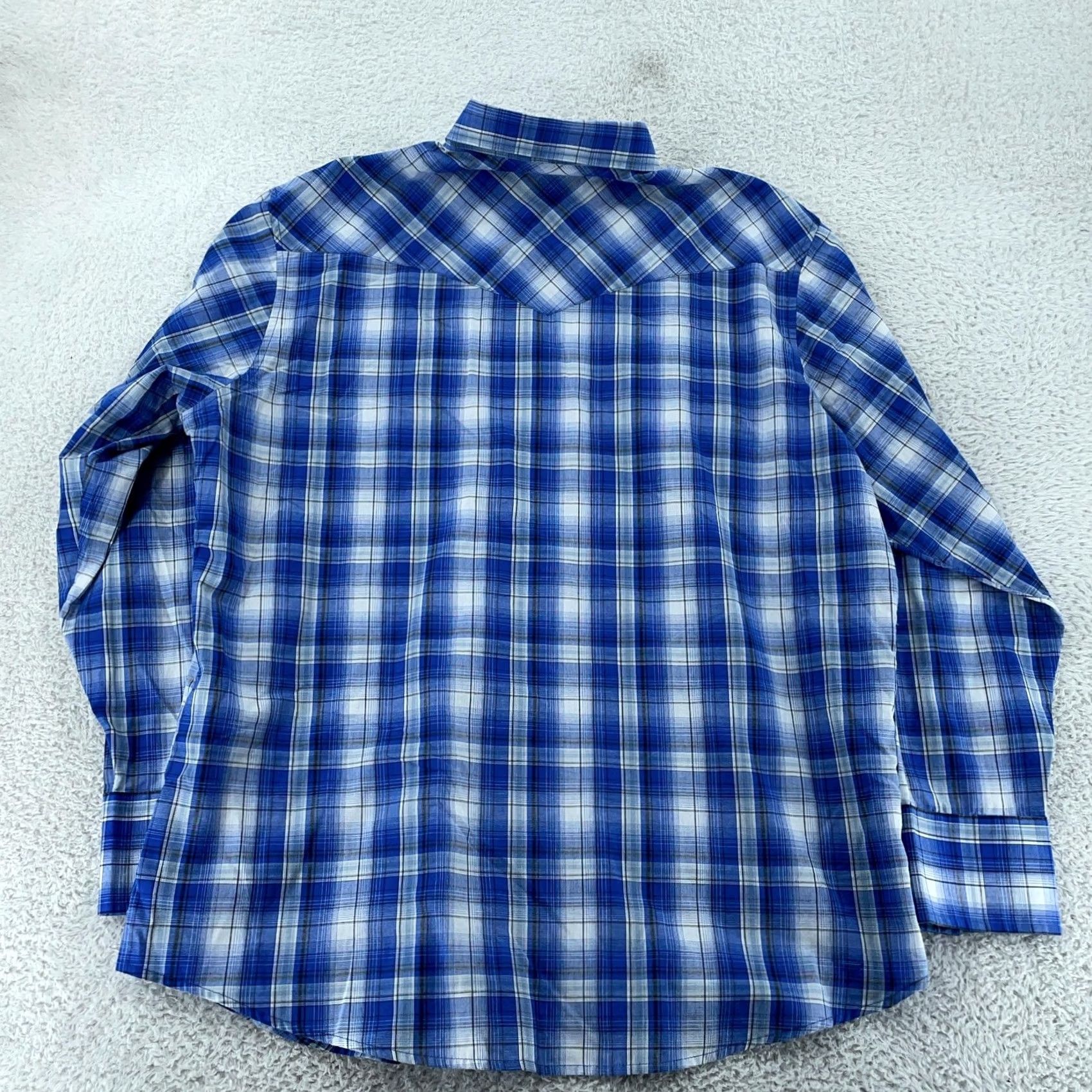 Wrangler Wrangler Western Shirt Mens XL Blue Plaid Cowboy Rodeo Long Sleeve Pearl Snap Size US XL / EU 56 / 4 - 3 Thumbnail