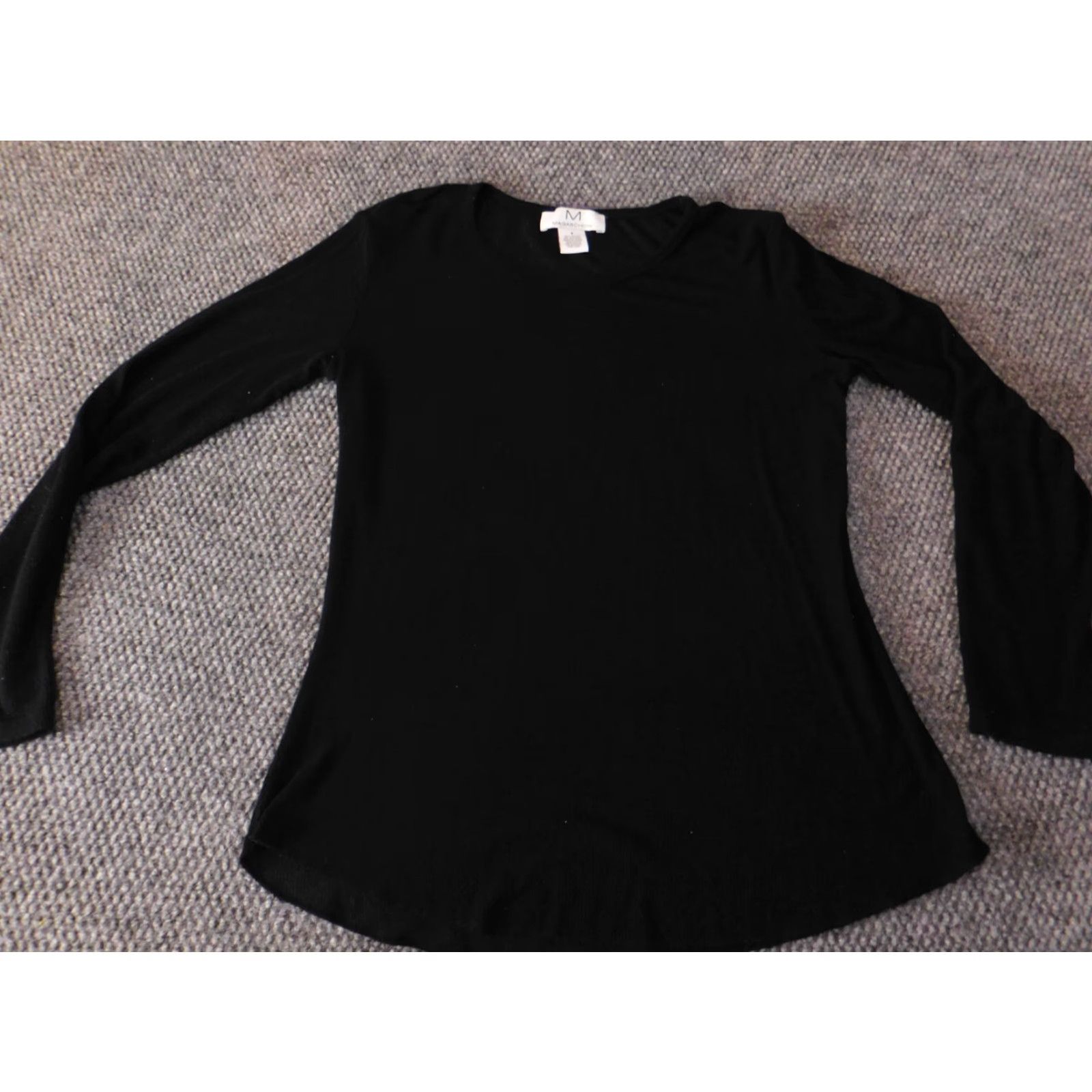 Vintage Magaschoni Womens Sweater S black pullover stretch rayon classic Puff Sleeve Bow Button Crew Neck Knit Thermal Size S / US 4 / IT 40 - 2 Thumbnail