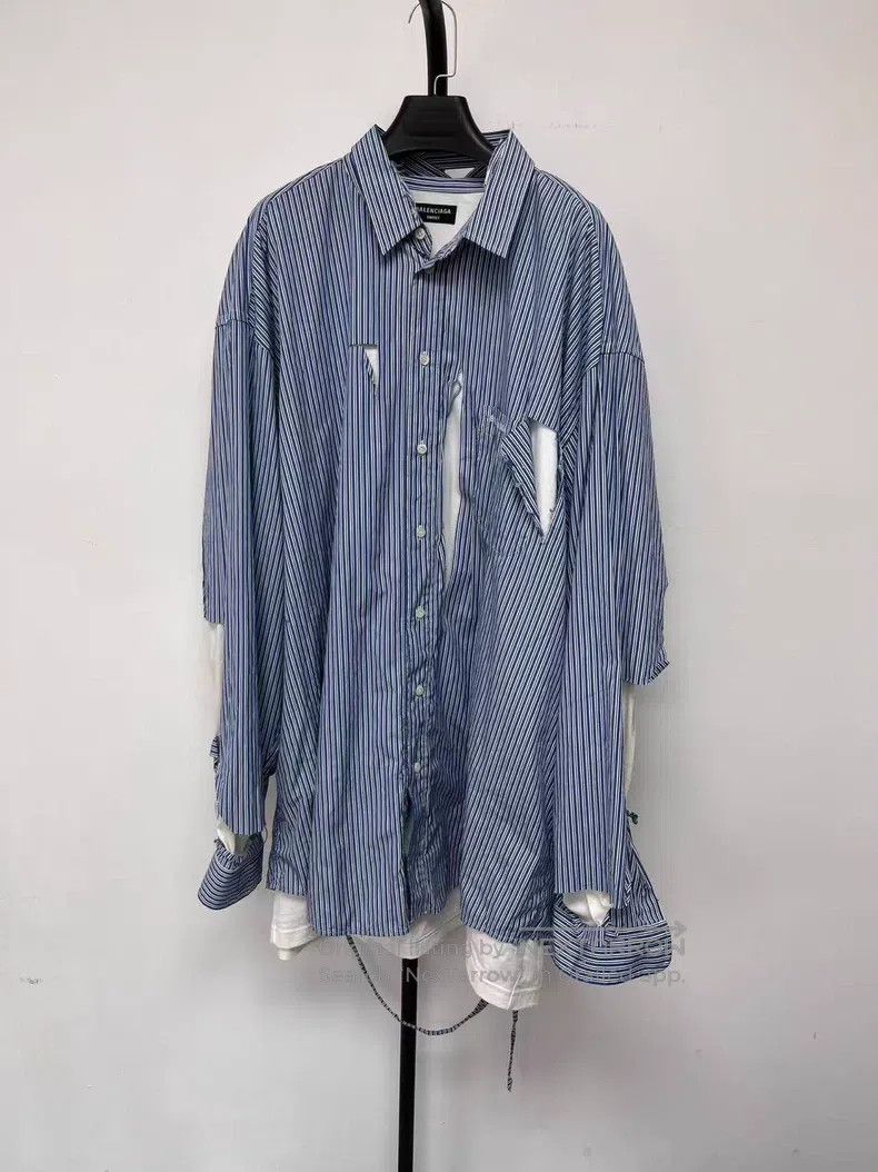Balenciaga Balenciaga Distressed Striped Shirt Size XS / US 0-2 / IT 36-38 - 1 Thumbnail
