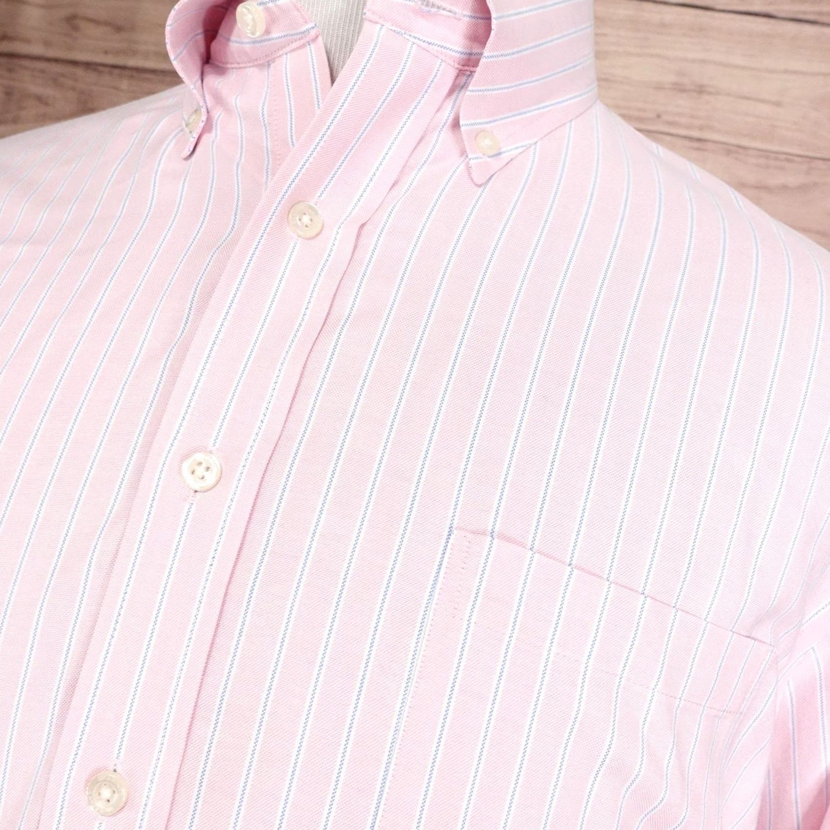 Lands' End Lands' End Dress Shirt Pink Striped 16 37 Tall Supima No Iron Oxford Button-Down Classic Fit Men XS-XL? Size 42R - 2 Thumbnail