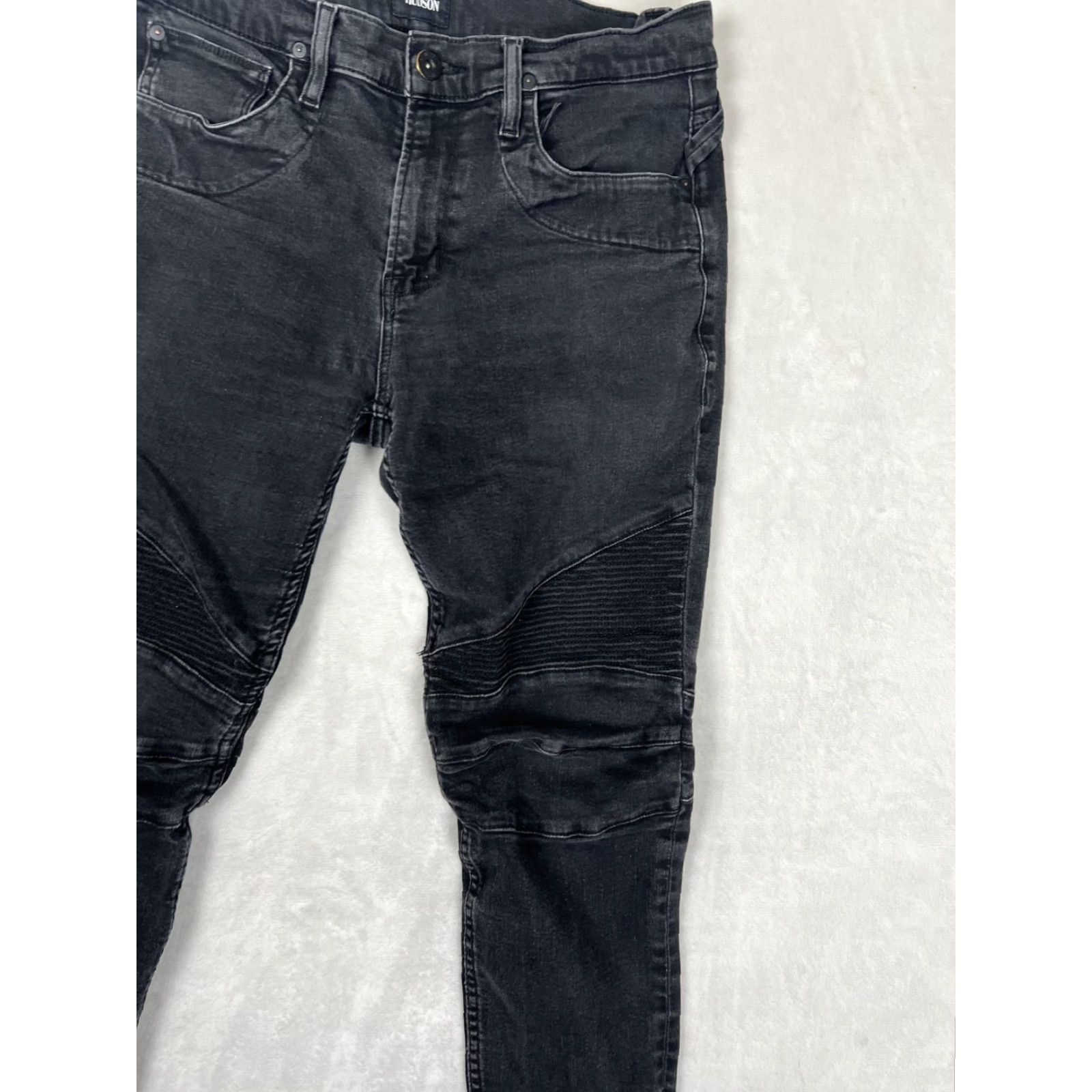 Hudson HUDSON Ethan Biker Skinny Jeans Mens 34x34 Gray Moto Stretch Denim Charcoal Wash Logged logo Rivets Size US 34 / EU 50 - 2 Thumbnail