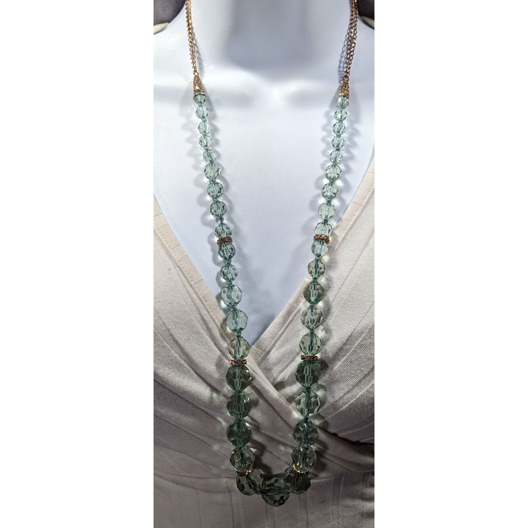 Other Vintage Glam Translucent Mint And Gold Tone Beaded Necklace Size ONE SIZE - 5 Thumbnail