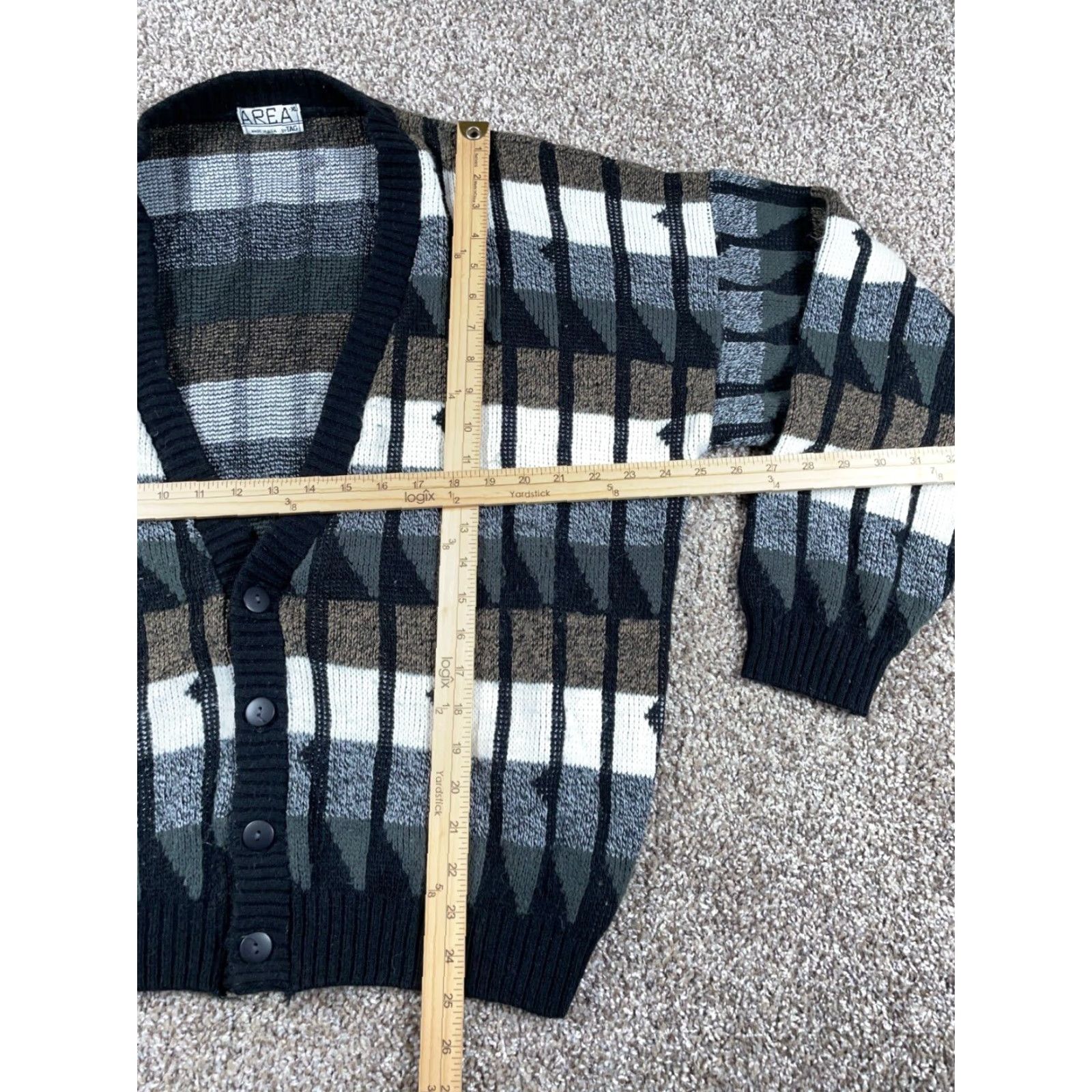Area VINTAGE Area Men's XL Cardigan Sweater Geometric Pattern Knitted 80s Retro Hipster Black White Size US XL / EU 56 / 4 - 5 Thumbnail