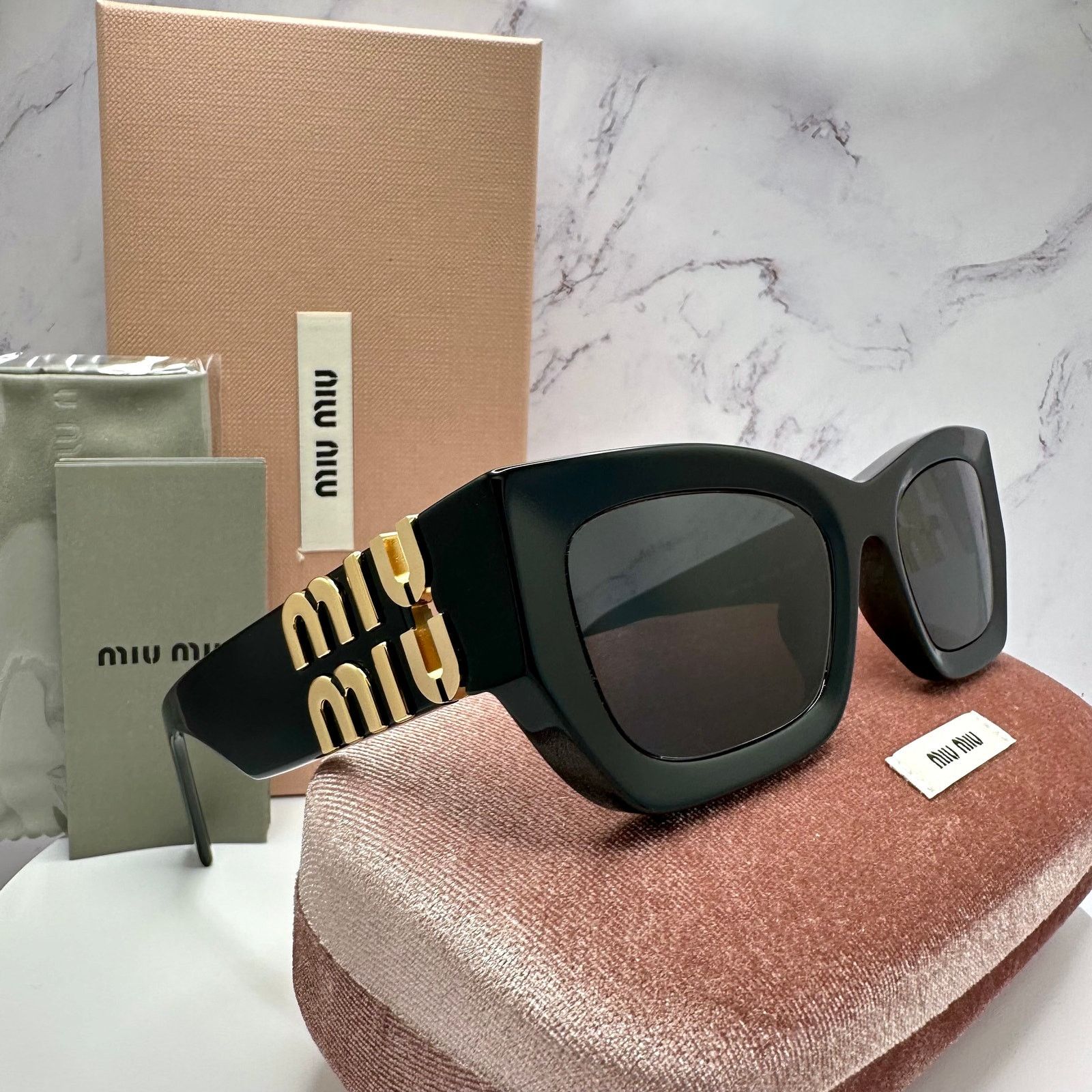 Miu Miu MIU MIU Sunglasses New Black Gold Metal Logo Cat Eye Size ONE SIZE - 1 Thumbnail