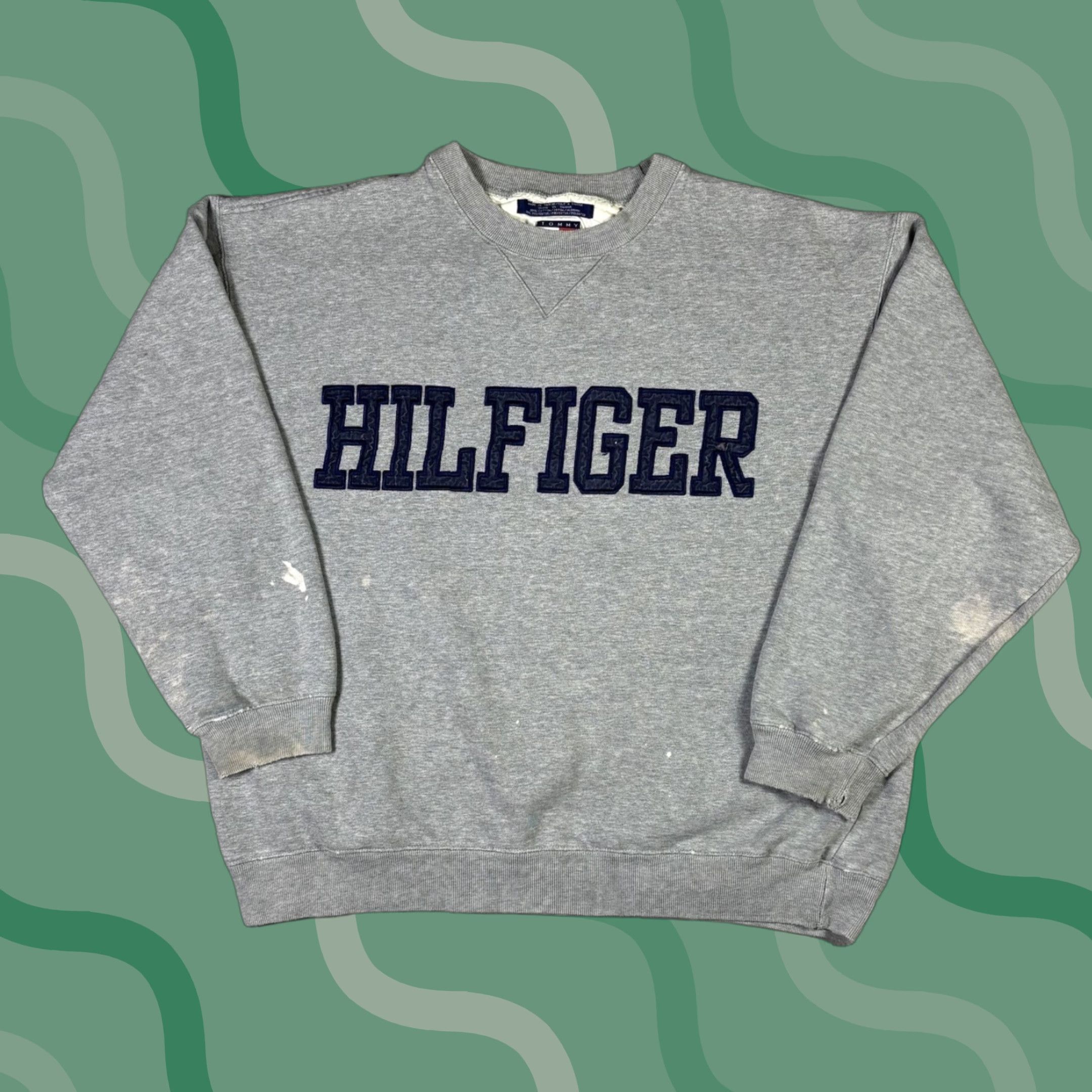 Tommy Hilfiger VINTAGE Tommy Hilfiger Sweatshirt Crewneck Embroidered Adult Large Gray 90s Men's Pullover Heavyweight Graphic Print Cotton Fleece Size US L / EU 52-54 / 3 - 1 Thumbnail