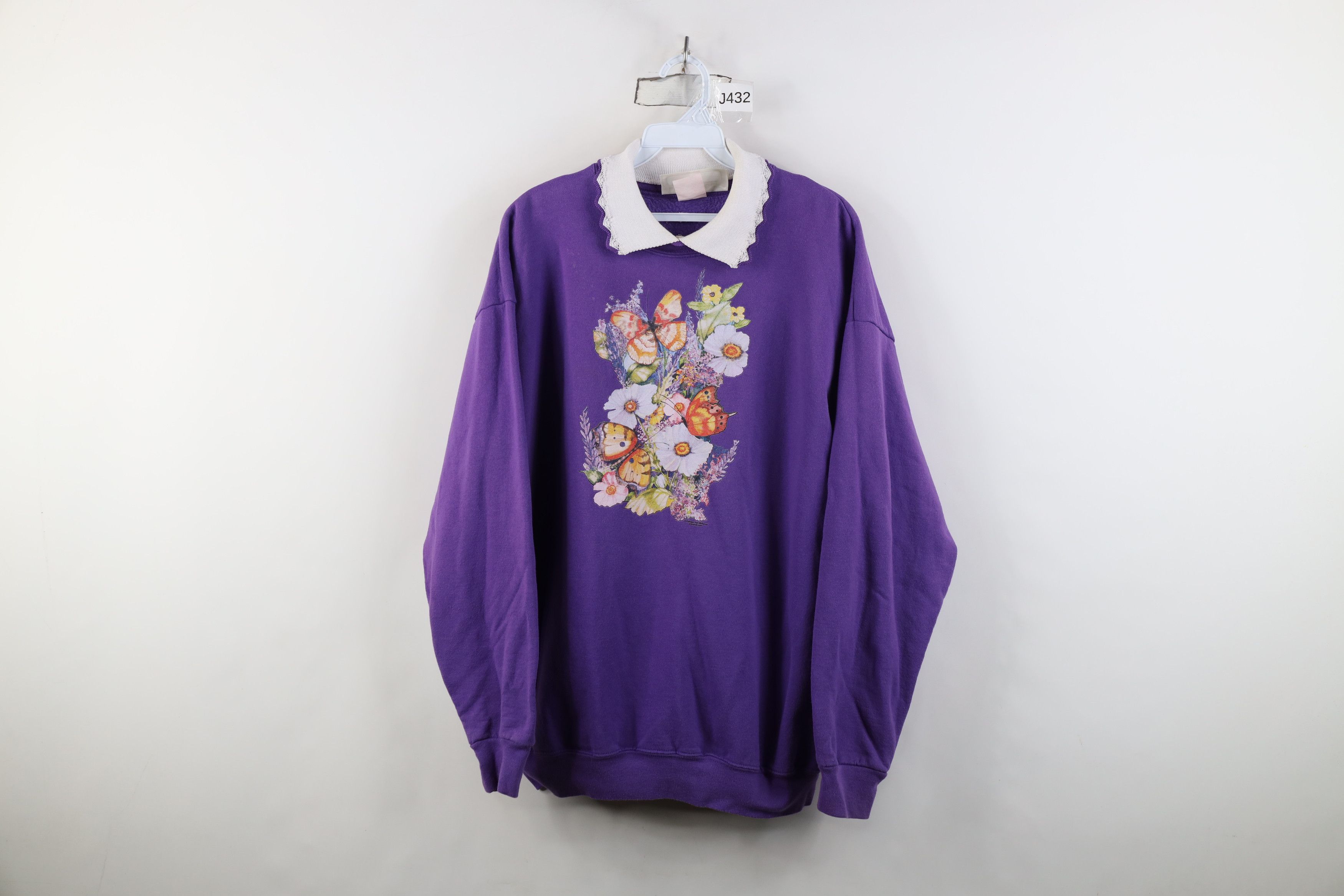 Vintage Vintage 90s Streetwear Butterfly Collared Sweatshirt USA Size XL / US 12-14 / IT 48-50 - 1 Thumbnail