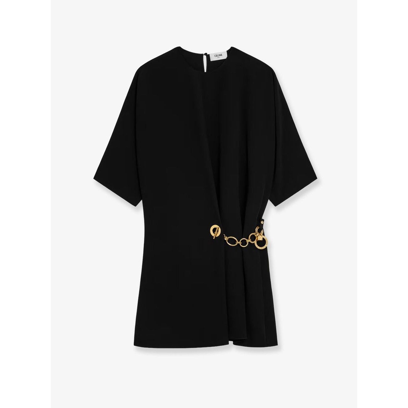 CELINE $3200 Black Cady Wrap Dress New & Authentic (Women's