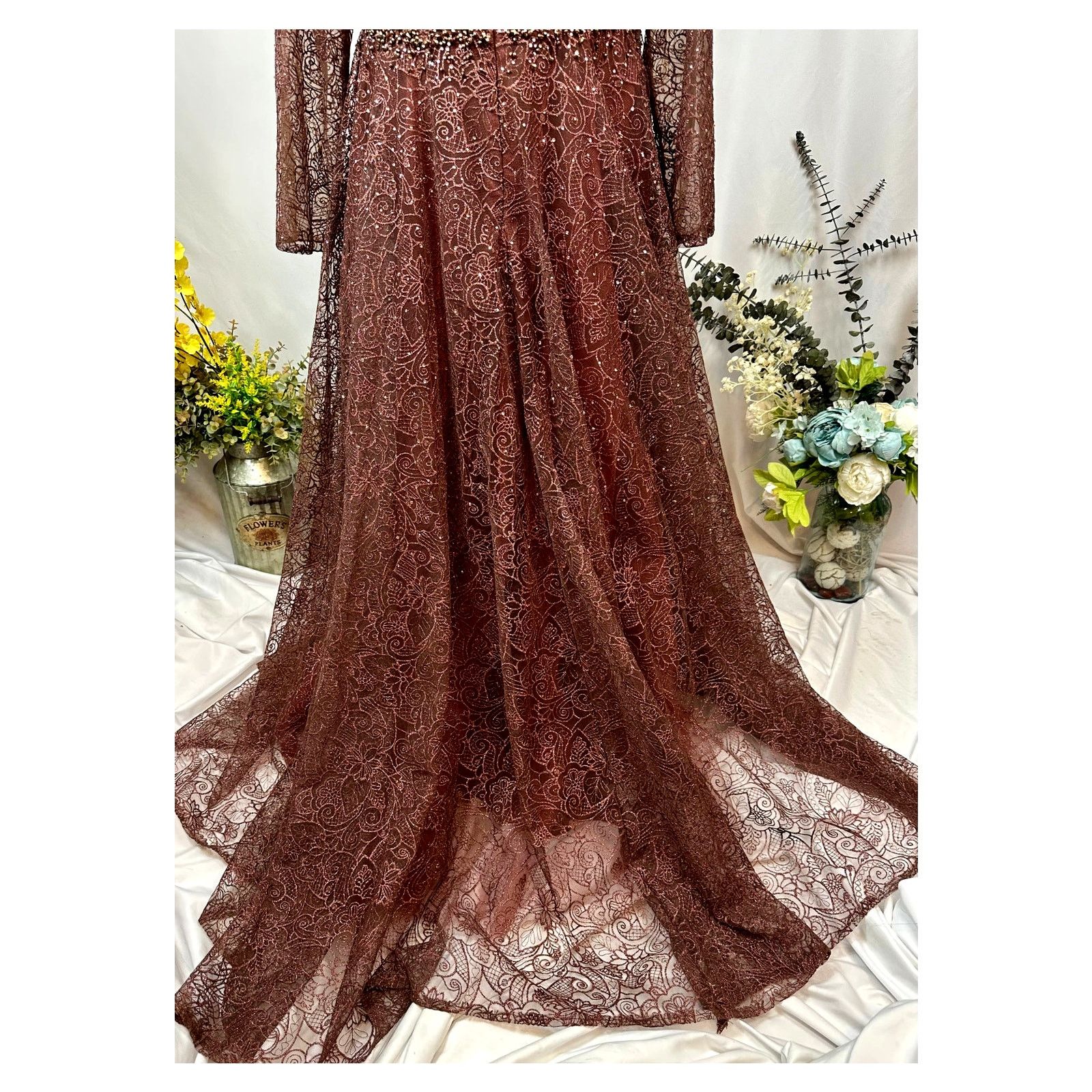 Other Mac Duggal Embellished Illusion V-Neck Gown Chocolate 12 Size XL / US 12-14 / IT 48-50 - 21 Thumbnail