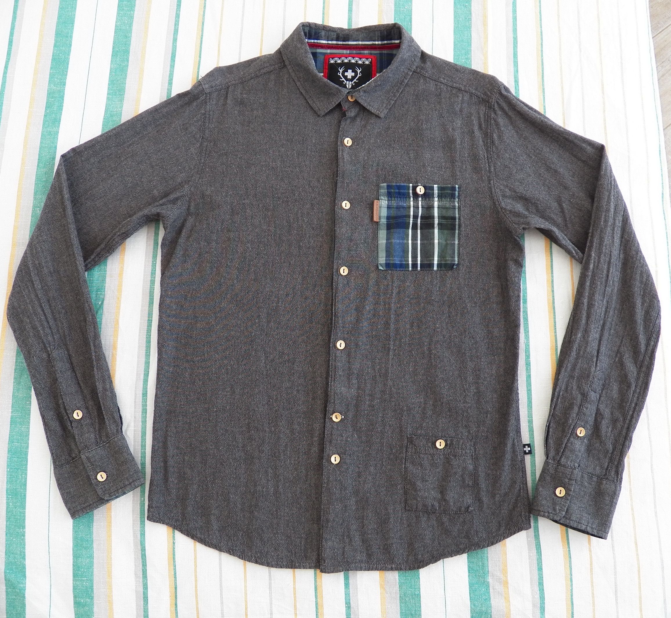 Flannel Alprausch Mens Shirt dark grey brushed oxford cotton Size US M / EU 48-50 / 2 - 1 Thumbnail