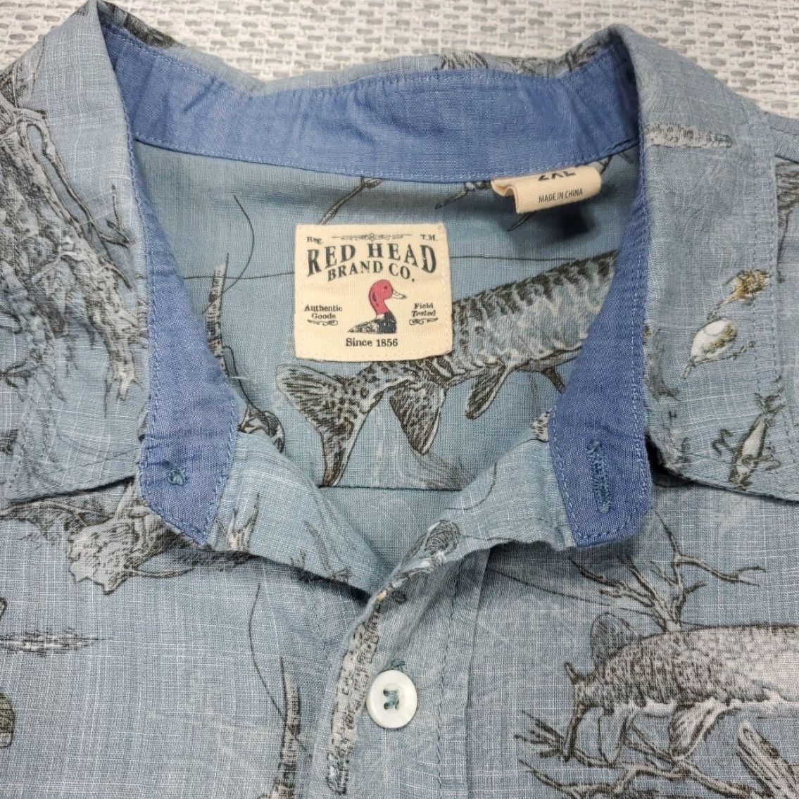 Vintage Red Head Mens 2XL Shirt Button-Up Outdoor Fishing Lures All Over Hunter Fisherman Camp Size US XXL / EU 58 / 5 - 6 Thumbnail