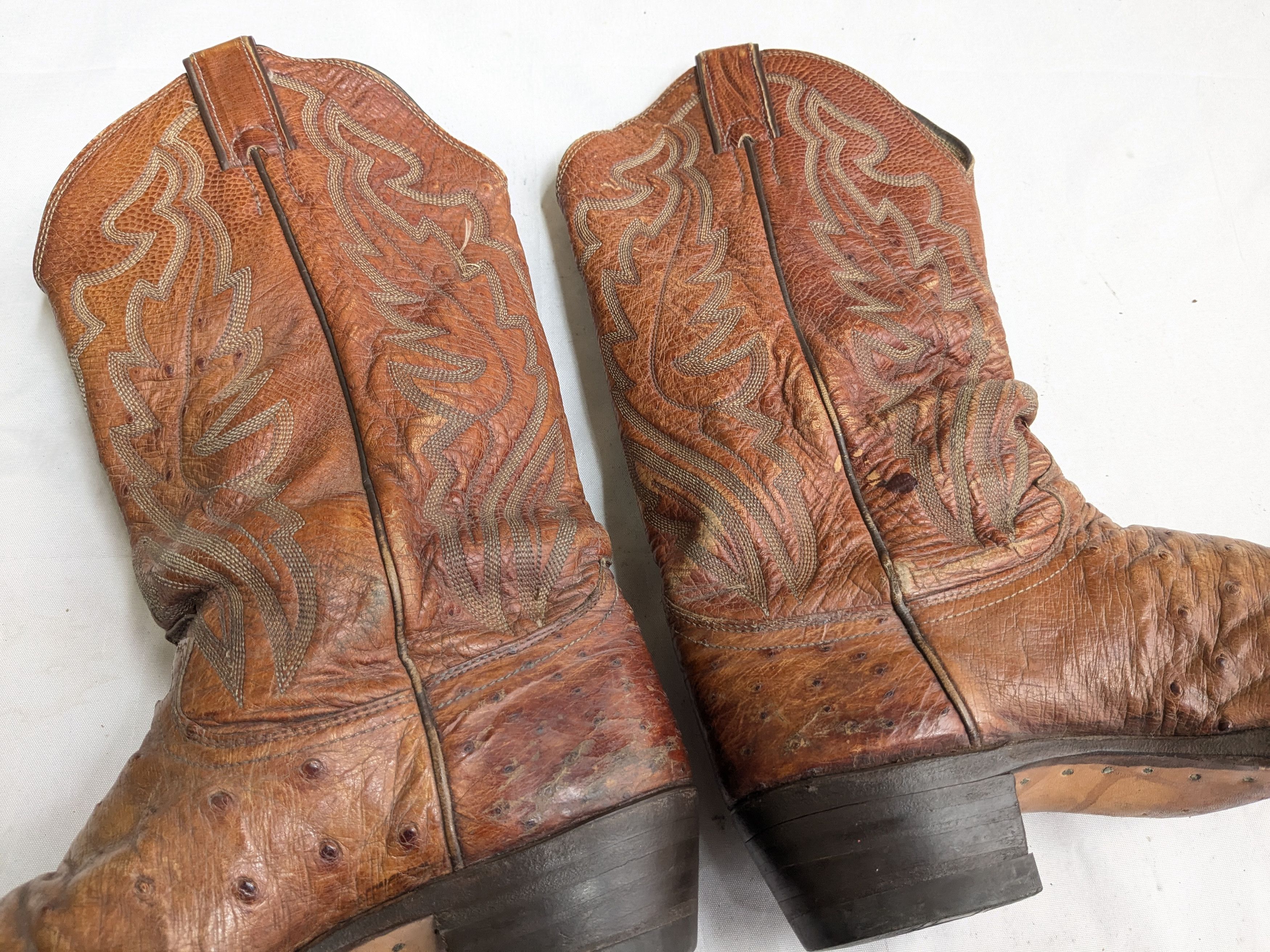Justin Boots Vintage Justin Cowboy Boots Brown Ostrich Leather 9.5 D Size US 9 / EU 42 - 6 Thumbnail
