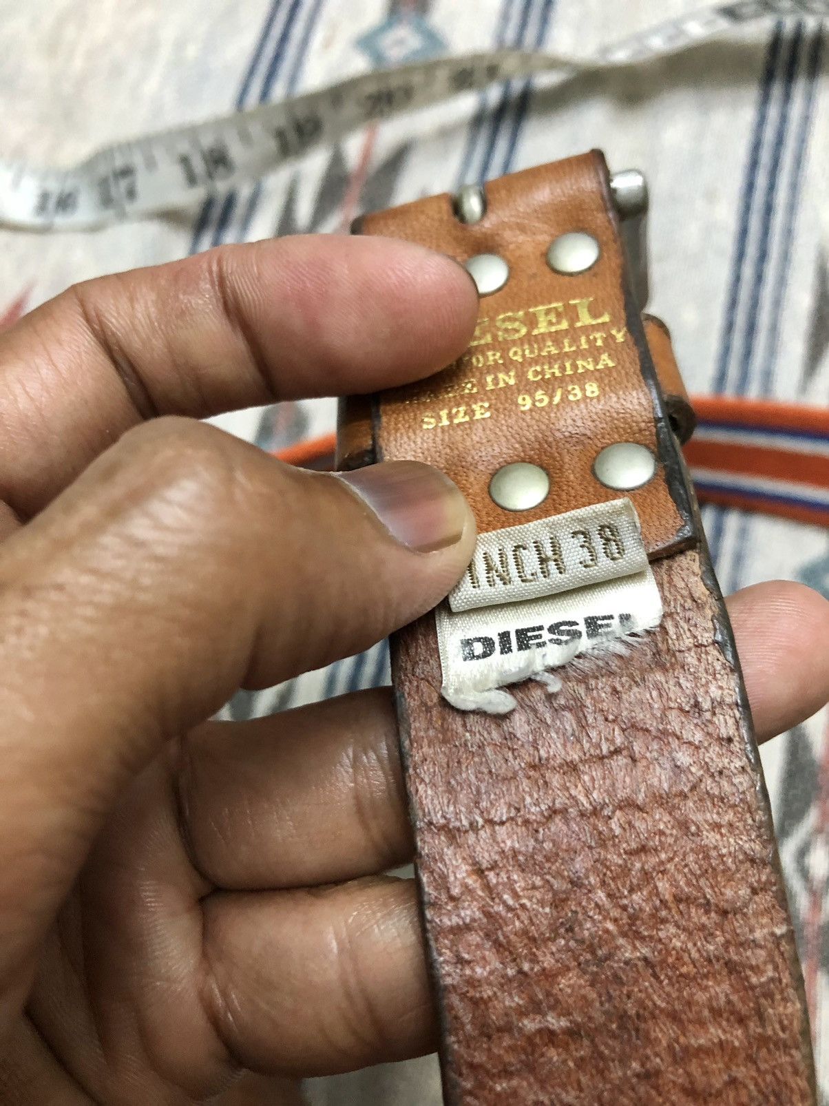 Diesel DIESEL STRIPED LEATHER + CANVAS BELT Size 38 - 6 Thumbnail