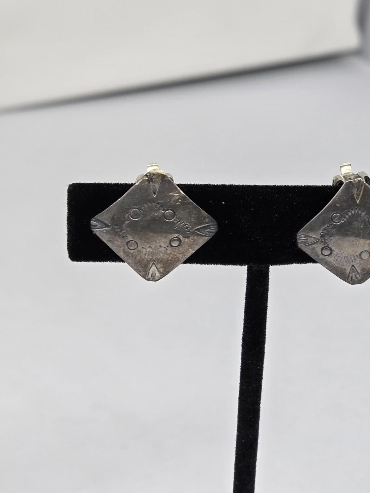 LC Sterling Silver Stamped Diamond Clip Earrings
