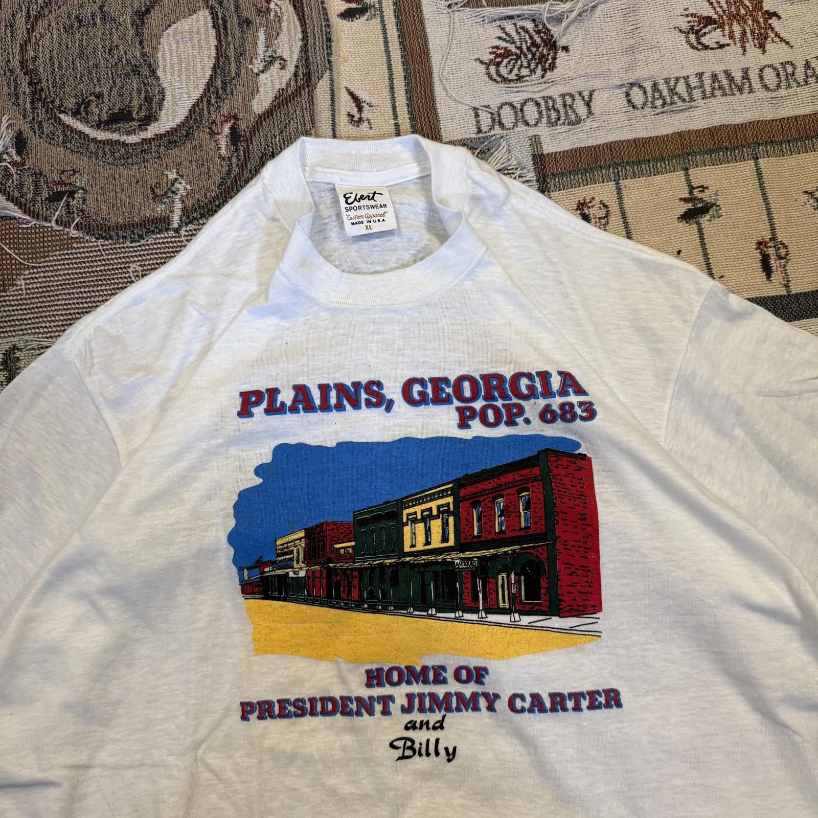 Designer Vintage Jimmy Carter Plains, Georgia Single Stitch Tee Size US XL / EU 56 / 4 - 2 Thumbnail