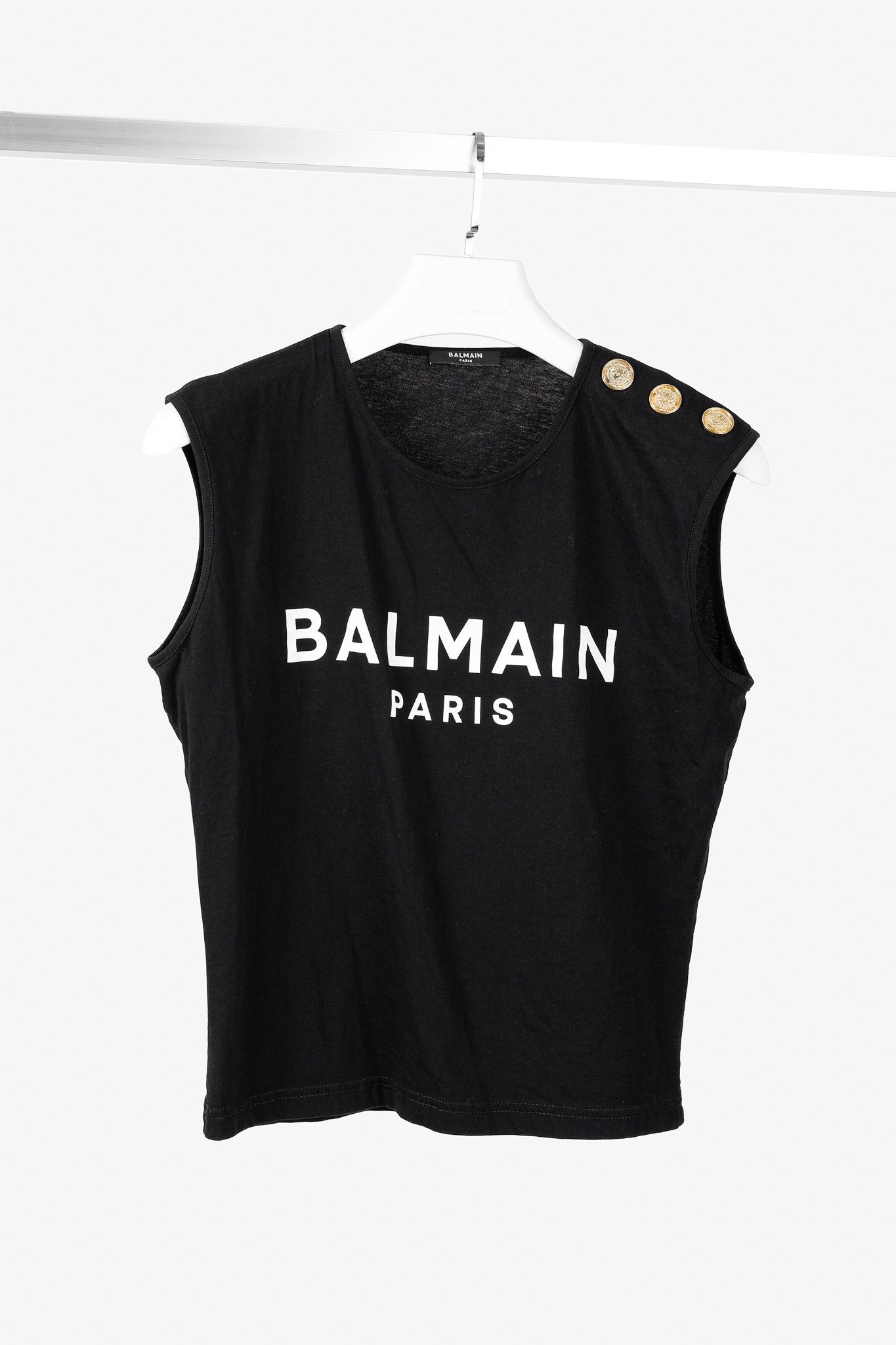 Balmain Balmain Black Cotton Logo-Print 3-Button Tank Size M / US 6-8 / IT 42-44 - 1 Thumbnail