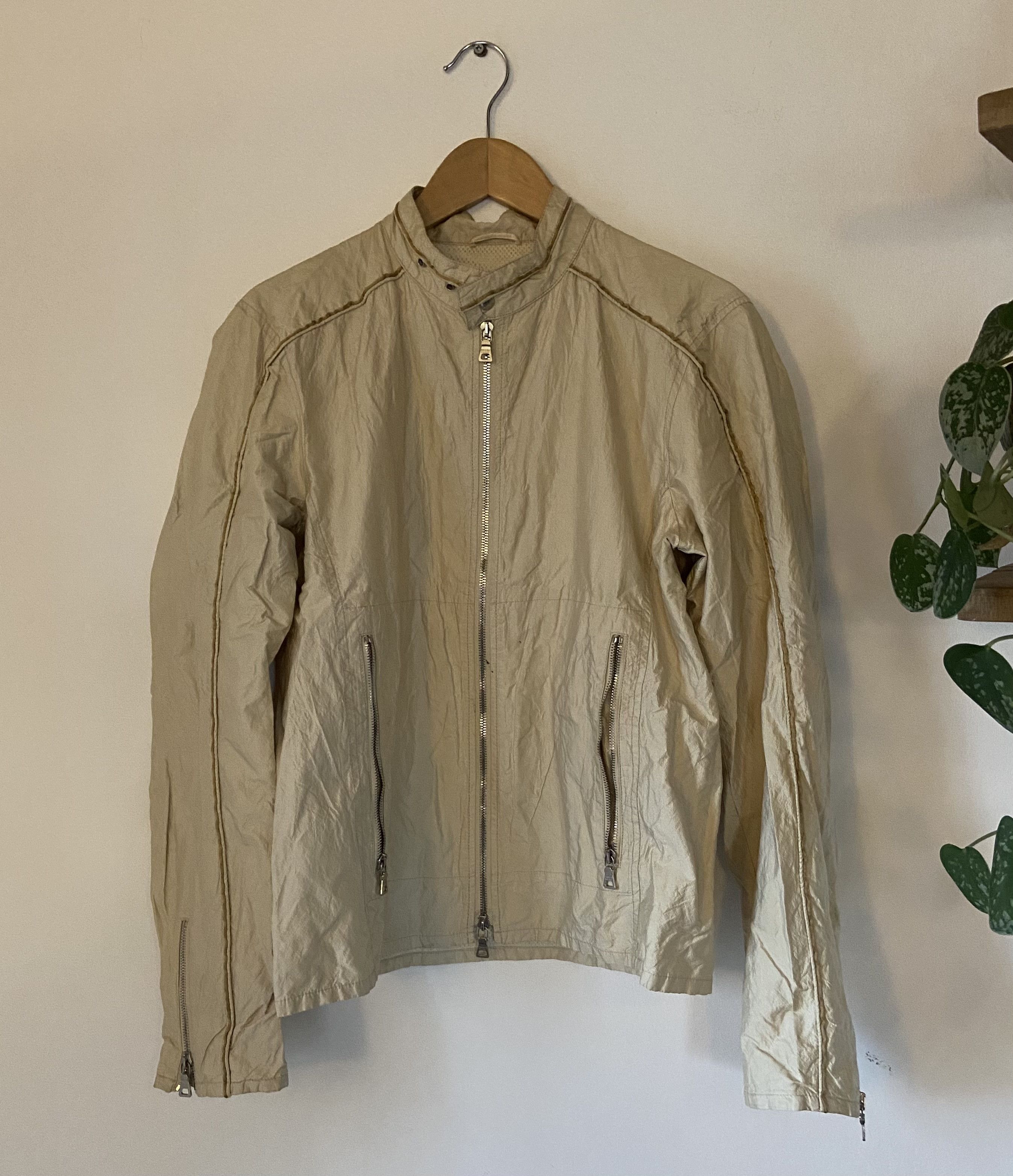 image of 2000 Prada Linea Rossa Nylon Metal Bikers Jacket in Light Gold, Men's (Size Medium)